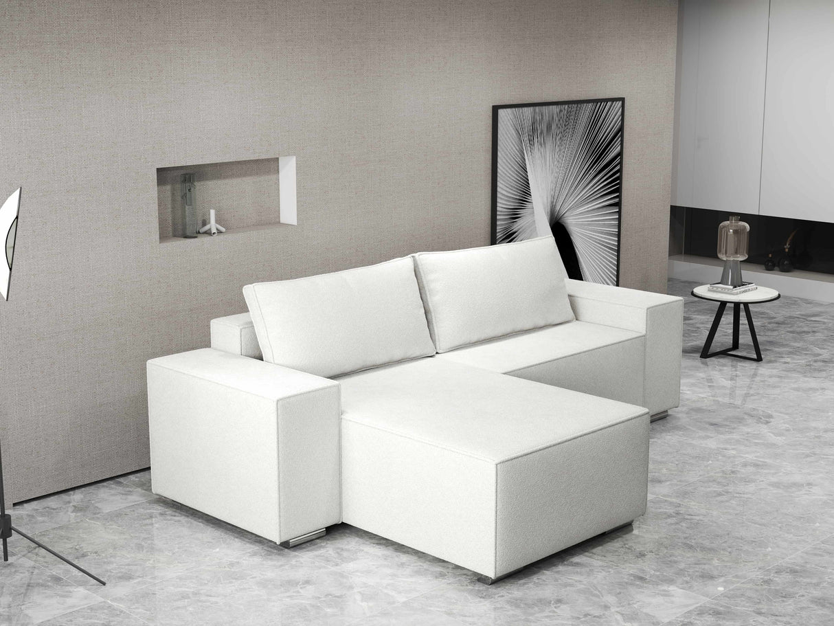 Colțar extensibil dumonde cu ladă de depozitare si sezut confortabil din spuma HR, Dream Euphoria Alb 290x185 cm Fabrica