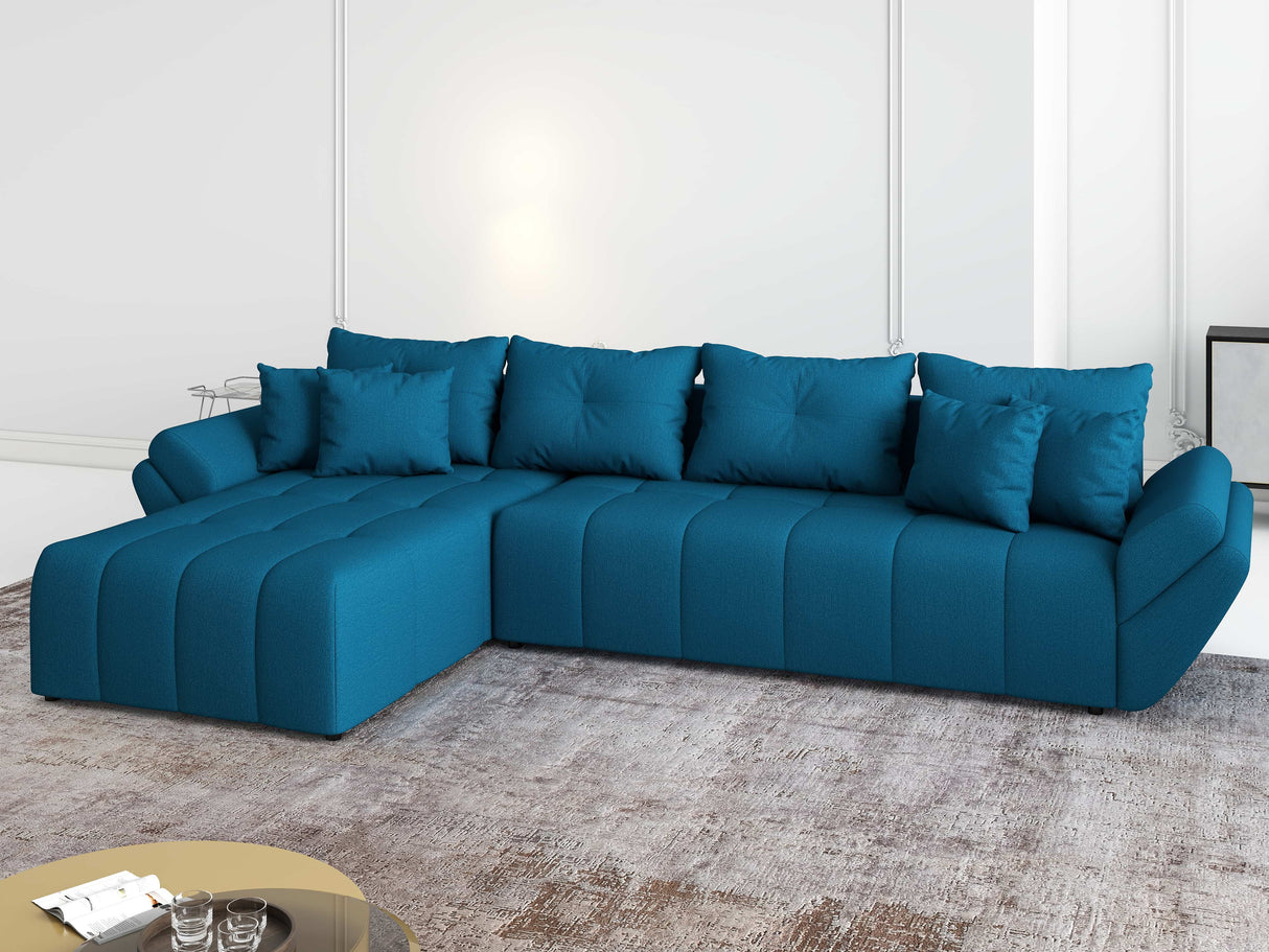 Colțar extensibil dumonde cu ladă de depozitare si sezut confortabil din spuma HR, Berlin XL Enjoy Verde Petrol 350x185 cm Fabrica