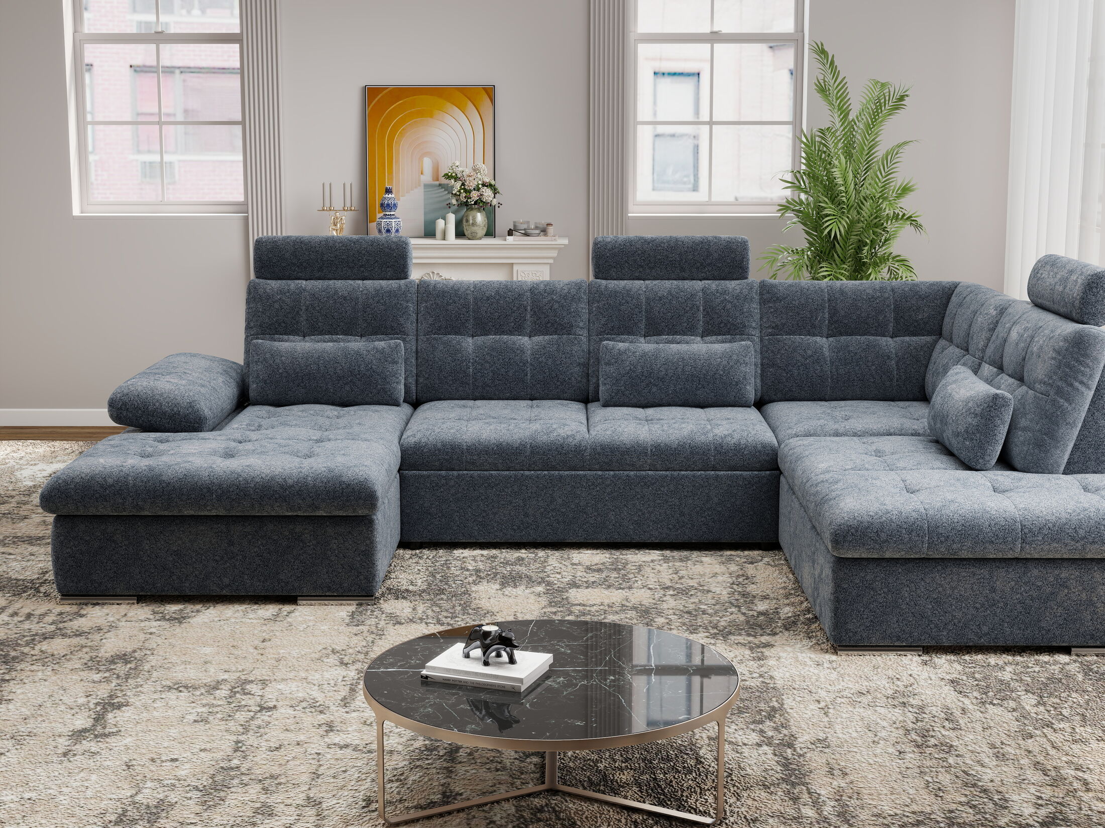 Colțar extensibil dumonde cu ladă de depozitare și șezut confortabil din spumă HR, Merkur U Euphoria Gri Grafit 324x218 cm