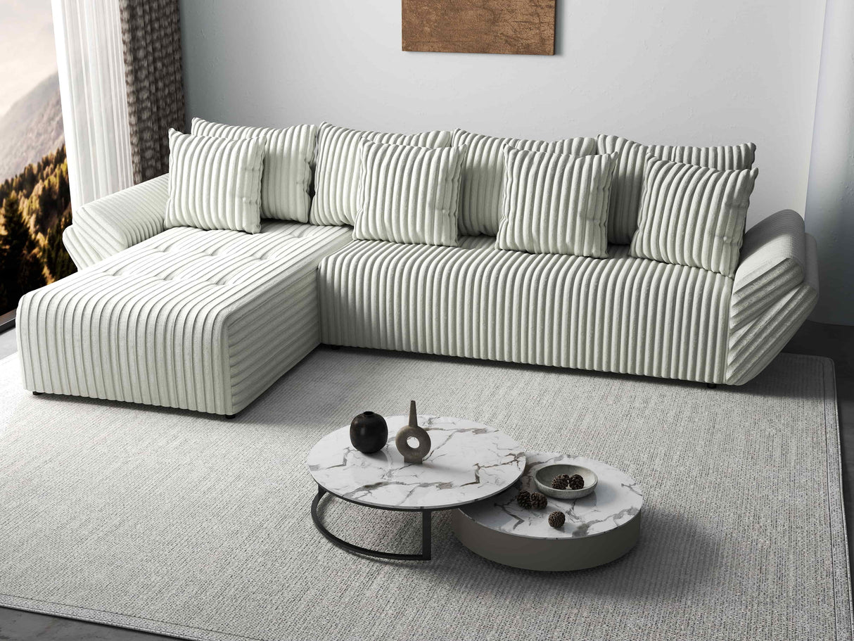 Colțar extensibil dumonde cu ladă de depozitare si sezut confortabil din spuma HR, Berlin XL Ambience Ivory 350x185 cm Fabrica