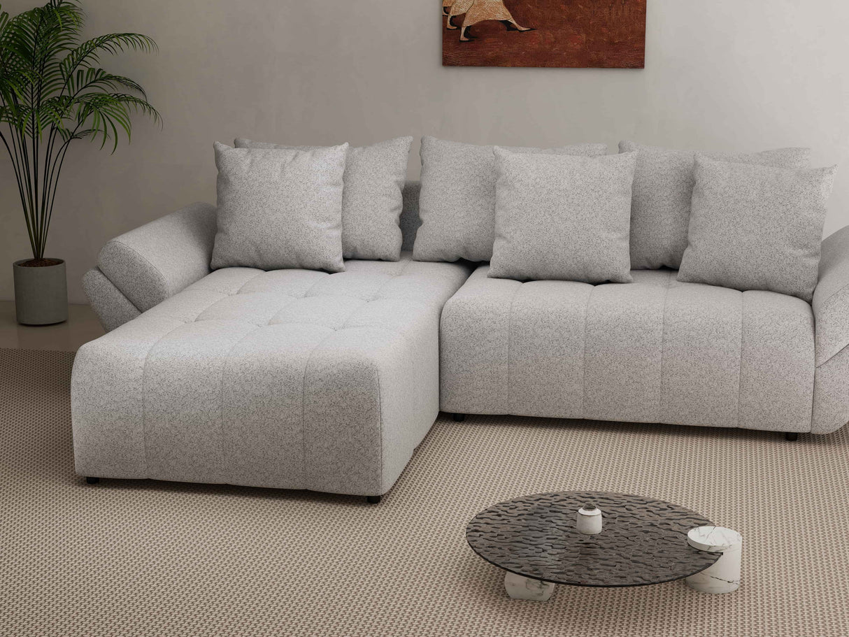 Colțar extensibil dumonde cu ladă de depozitare si sezut confortabil din spuma HR, Berlin Euphoria Gri 280x185 cm Fabrica