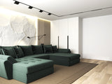 Colțar extensibil dumonde cu ladă de depozitare si sezut confortabil din spuma HR, Loana U Verde Ambience 355x185 cm Fabrica