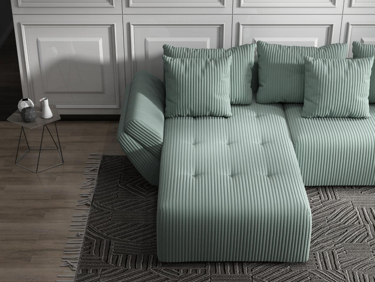 Colțar extensibil dumonde cu ladă de depozitare si sezut confortabil din spuma HR, Berlin Ambience Verde Mint 280x185 cm Fabrica
