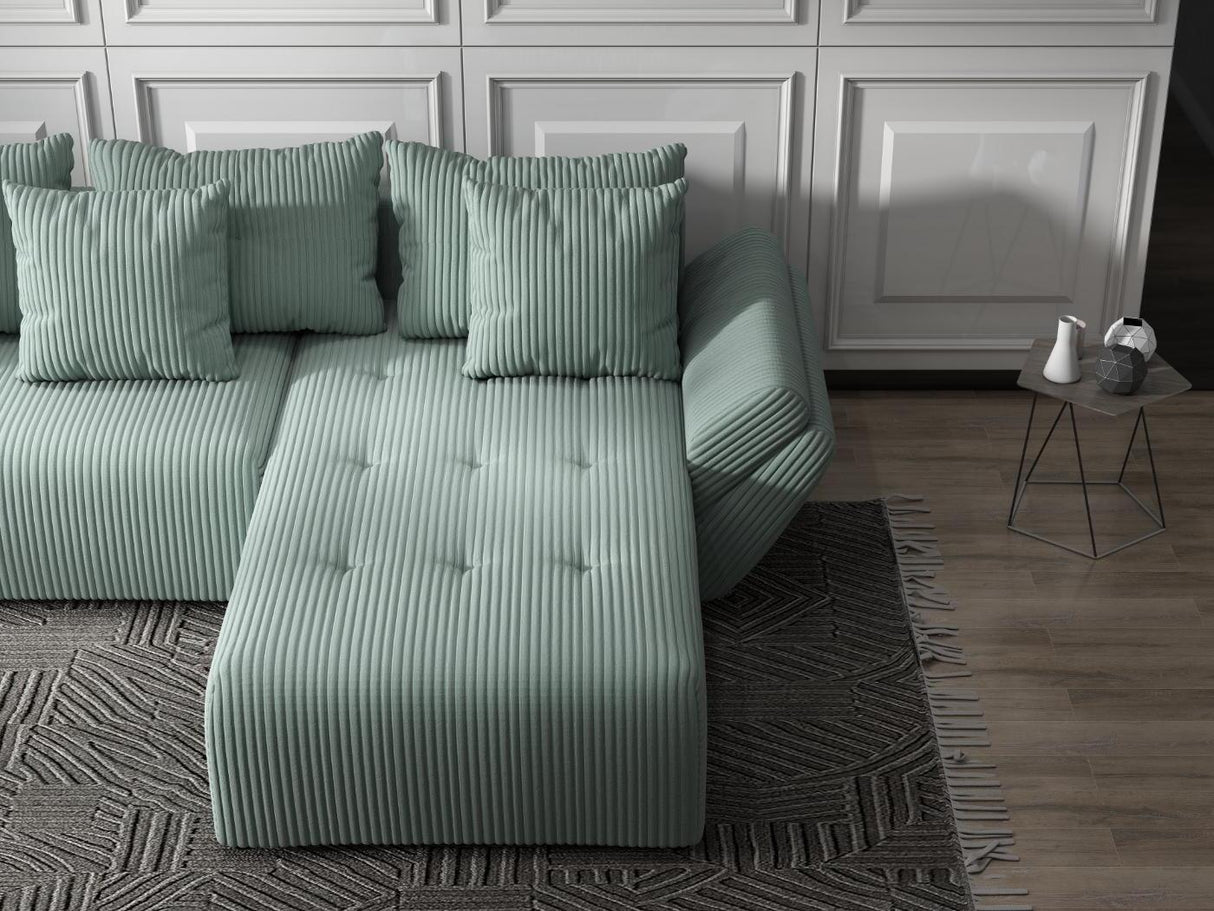 Colțar extensibil dumonde cu ladă de depozitare si sezut confortabil din spuma HR, Berlin Ambience Verde Mint 280x185 cm II Fabrica