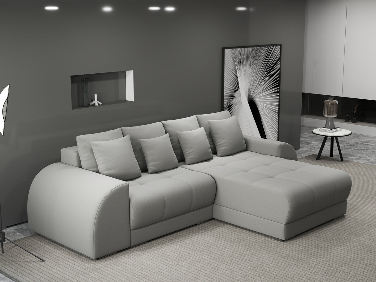 Colțar extensibil dumonde cu ladă de depozitare si sezut confortabil din spuma HR, Verona Royal Gri II 290x185 cm Fabrica