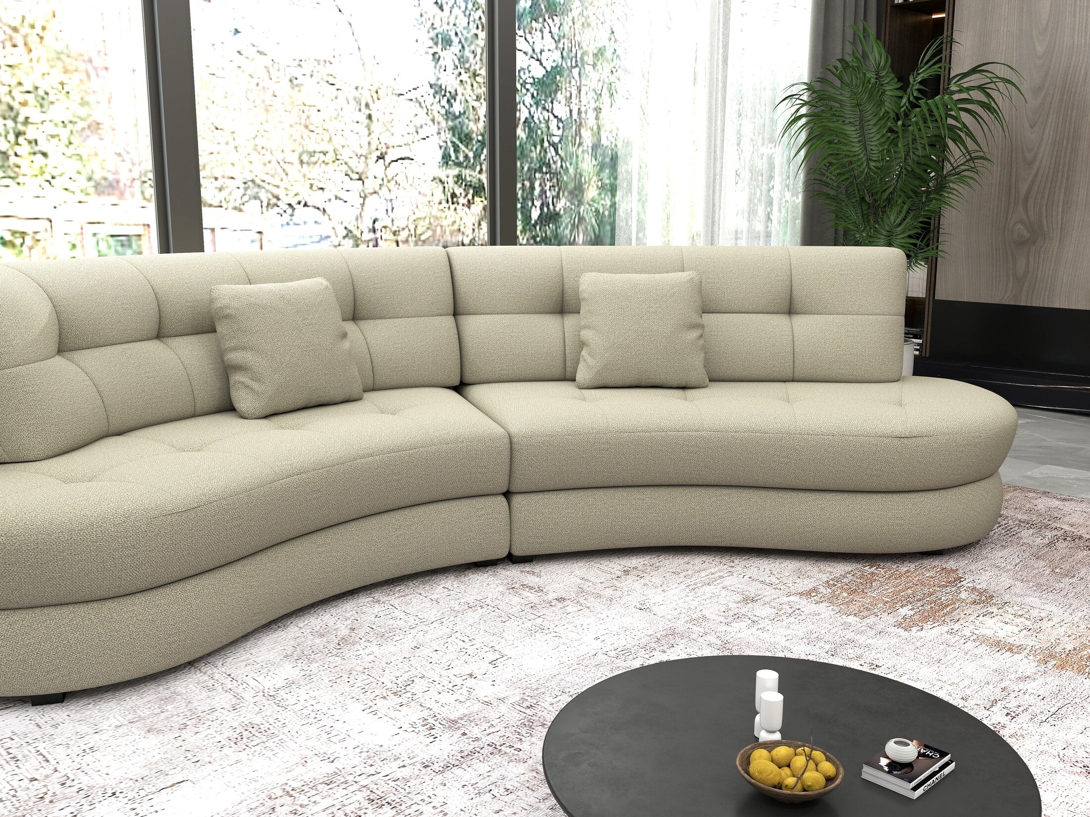 Canapea semirotunda dumonde cu șezut confortabil din spumă HR, Roma  Enjoy Bej 300x160 cm