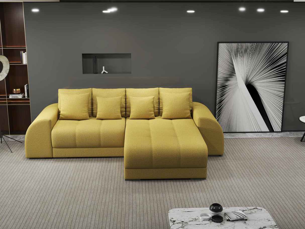Colțar extensibil dumonde cu ladă de depozitare si sezut confortabil din spuma HR, Verona Enjoy Melon II 290x185 cm Fabrica