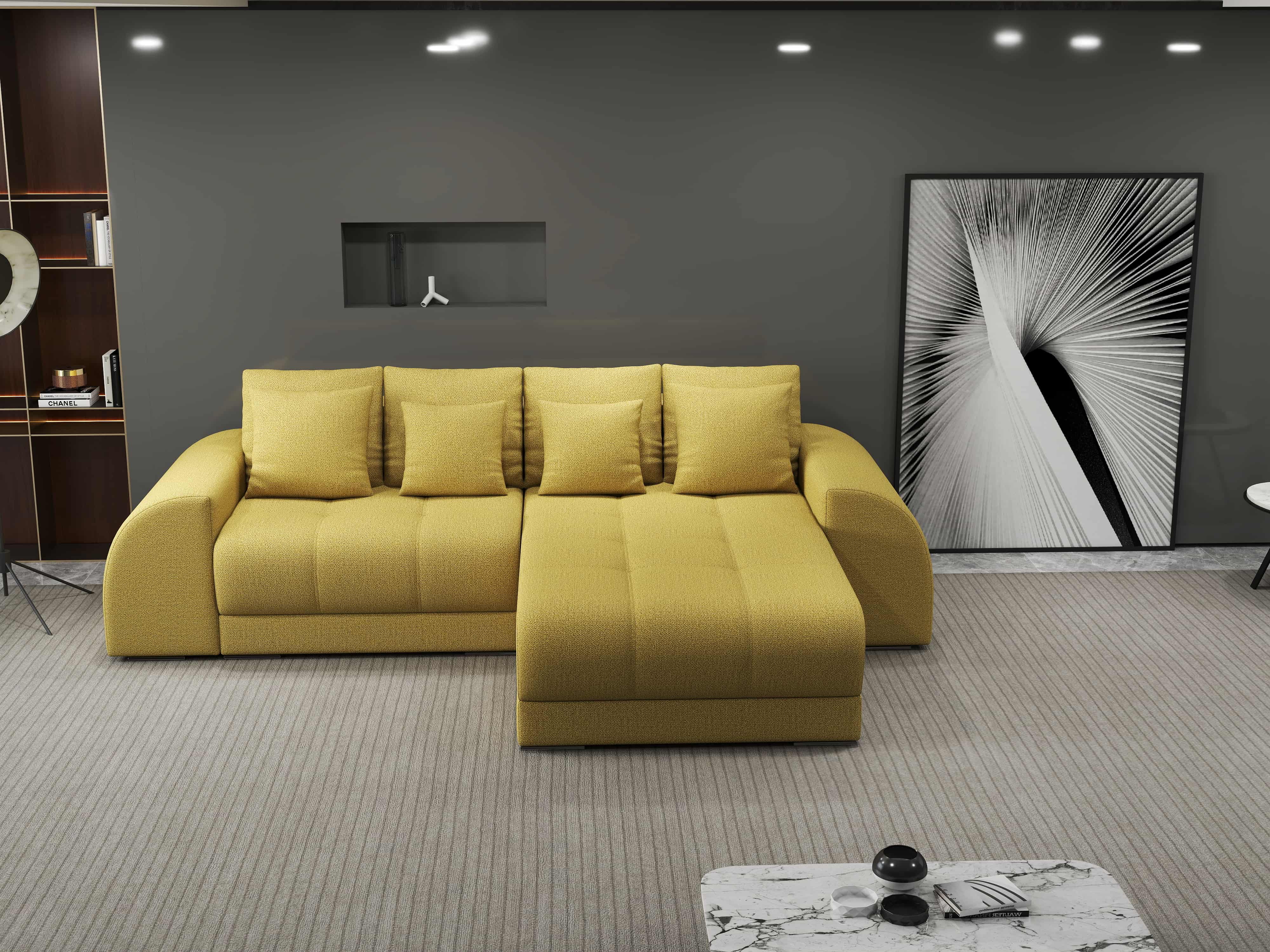 Colțar extensibil dumonde cu ladă de depozitare si sezut confortabil din spuma HR, Verona Enjoy Melon II 290x185 cm Fabrica