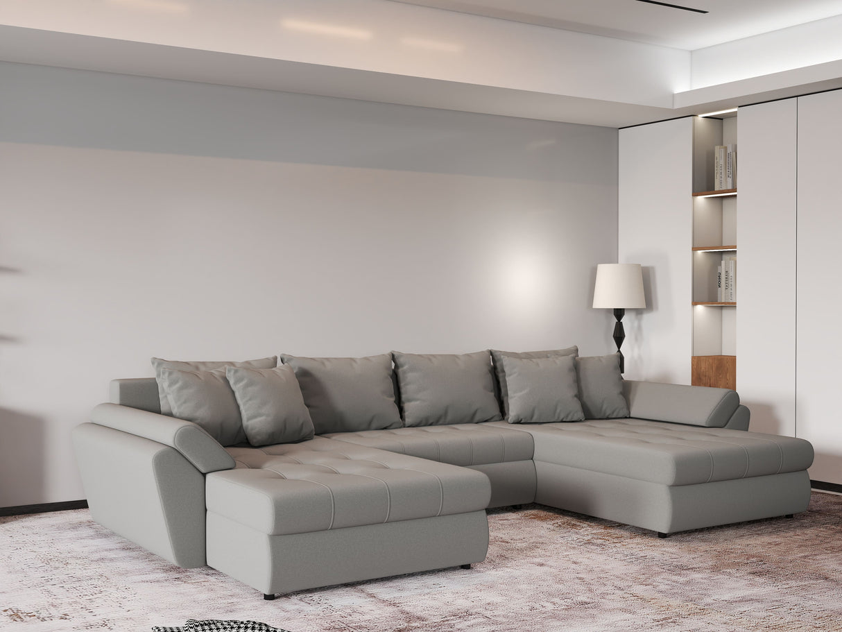 Colțar extensibil dumonde cu ladă de depozitare si sezut confortabil din spuma HR, Loana Royal Gri U 355x185 cm Fabrica