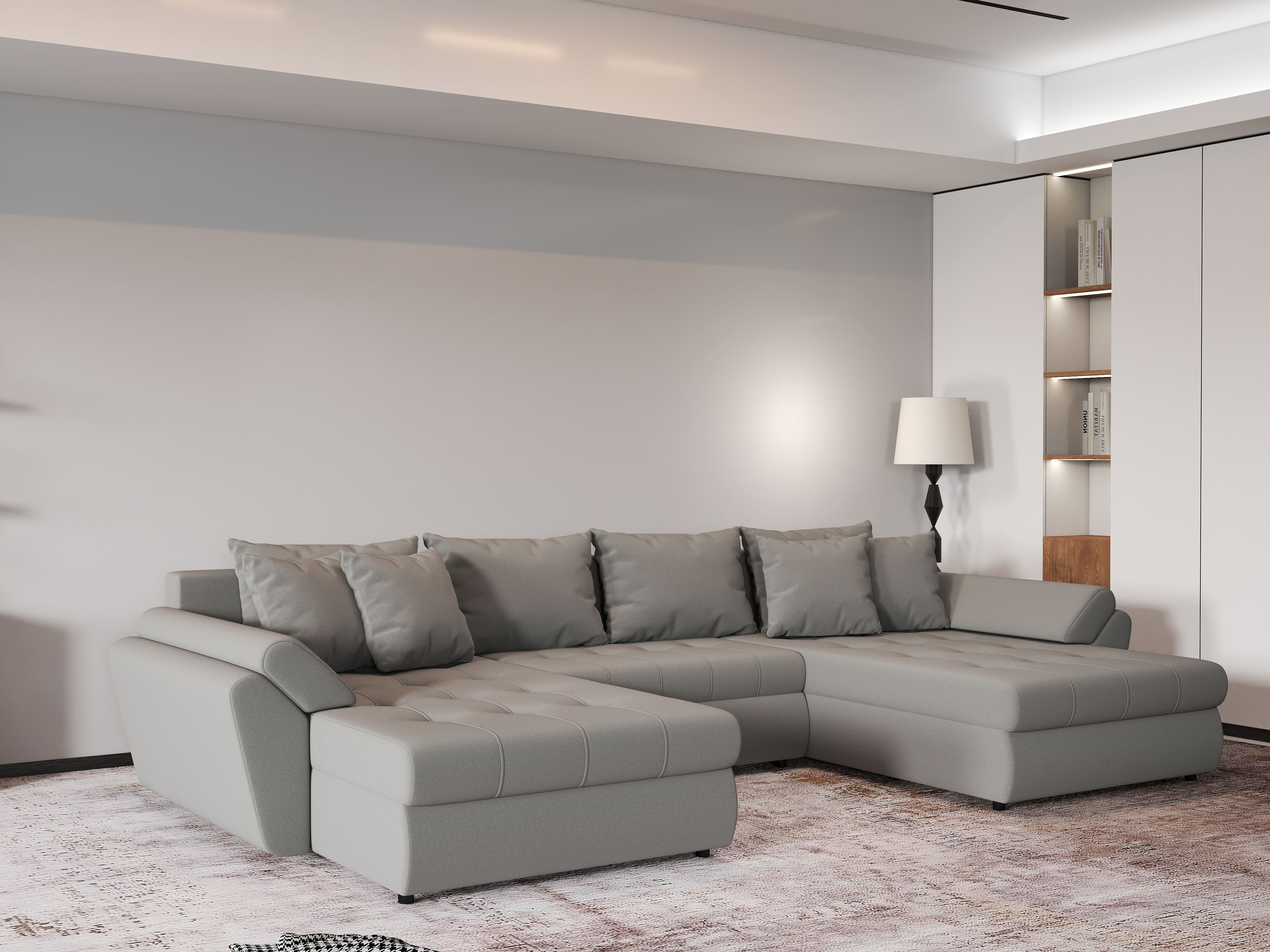 Colțar extensibil dumonde cu ladă de depozitare si sezut confortabil din spuma HR, Loana Royal Gri U 355x185 cm Fabrica