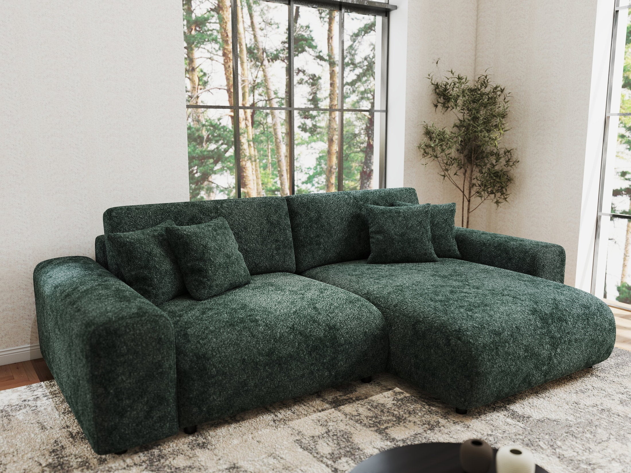 Colțar extensibil dumonde cu ladă de depozitare si sezut confortabil din spuma HR, Sarina Euphoria Verde 255x168 cm II