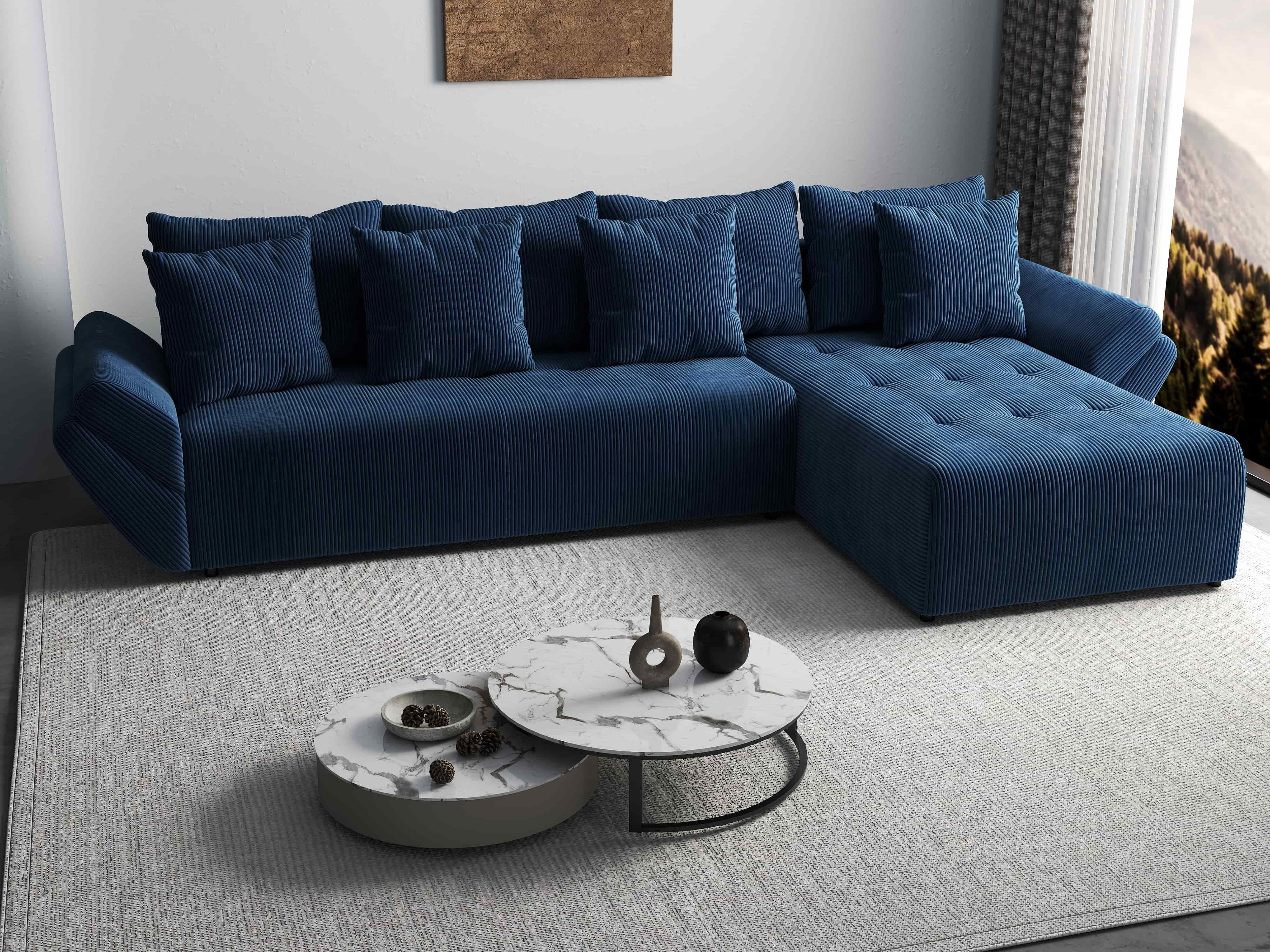 Colțar extensibil dumonde cu ladă de depozitare si sezut confortabil din spuma HR, Berlin XL Zoom Blue 350x185 cm II Fabrica