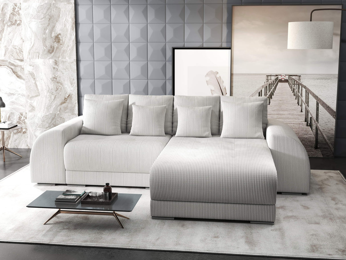 Colțar extensibil dumonde cu ladă de depozitare si sezut confortabil din spuma HR, Verona Zoom Gri II 290x185 cm Fabrica