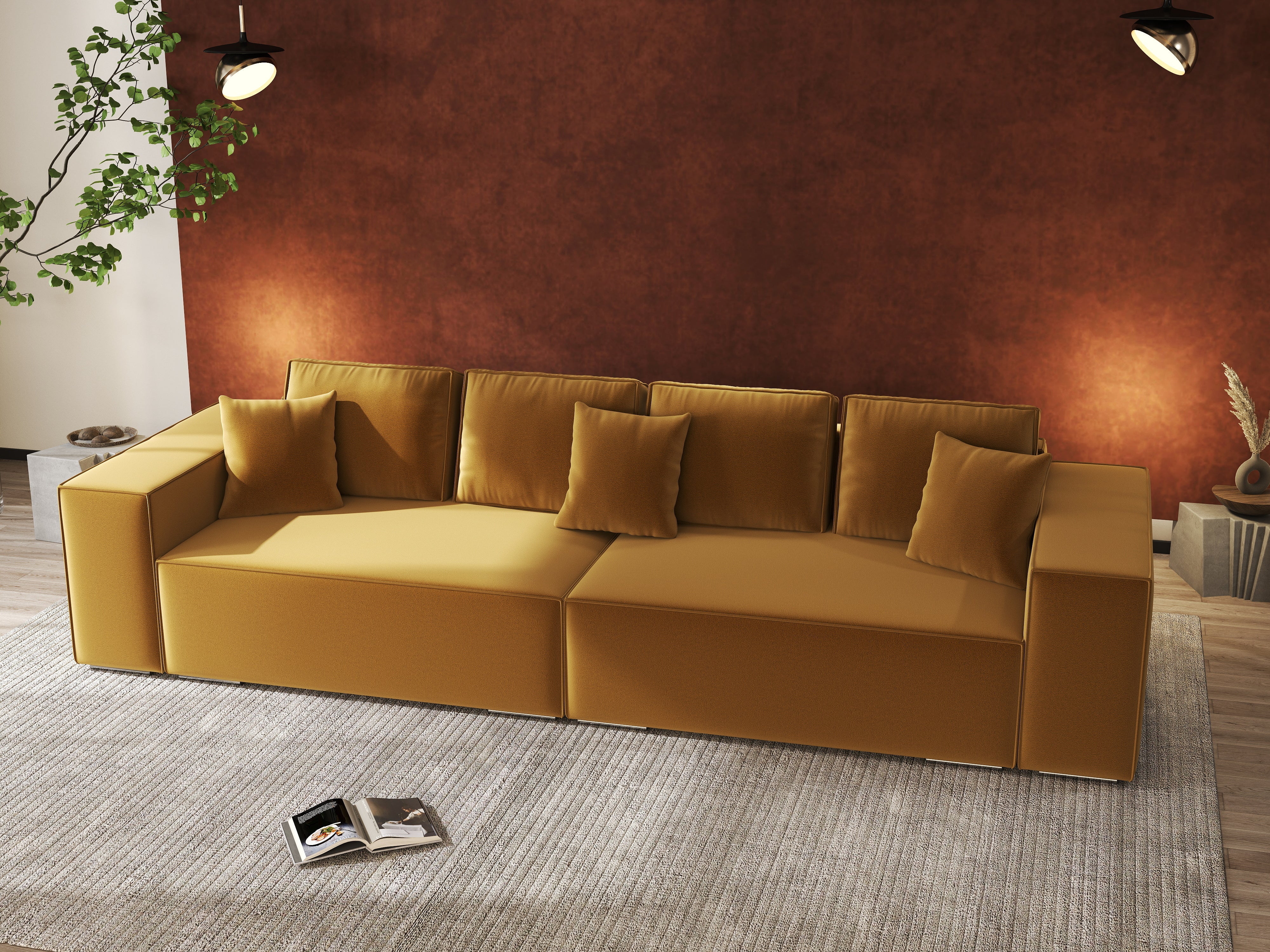 Canapea extensibilă dumonde cu ladă de depozitare si sezut confortabil din spuma HR, Dream Royal Mustar 310x100 cm Fabrica