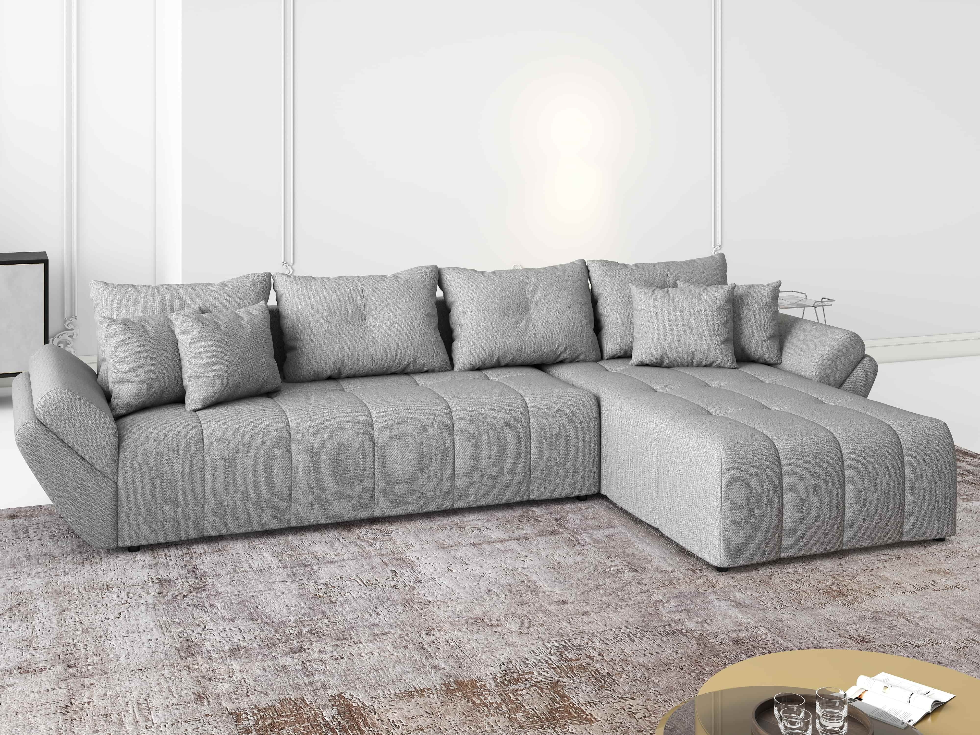 Colțar extensibil dumonde cu ladă de depozitare si sezut confortabil din spuma HR, Berlin XL Enjoy Lux Grey 350x185 cm II Fabrica