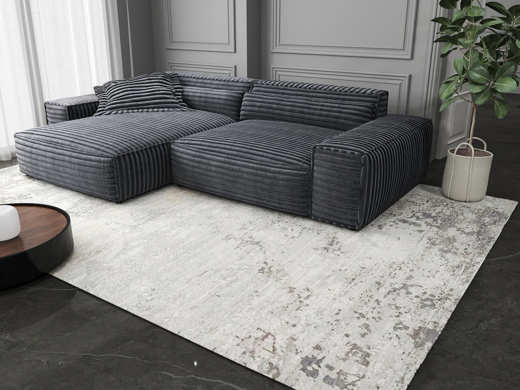 Colțar dumonde cu șezut confortabil din spumă HR, Marvelo Ambience Gri 264x175 cm