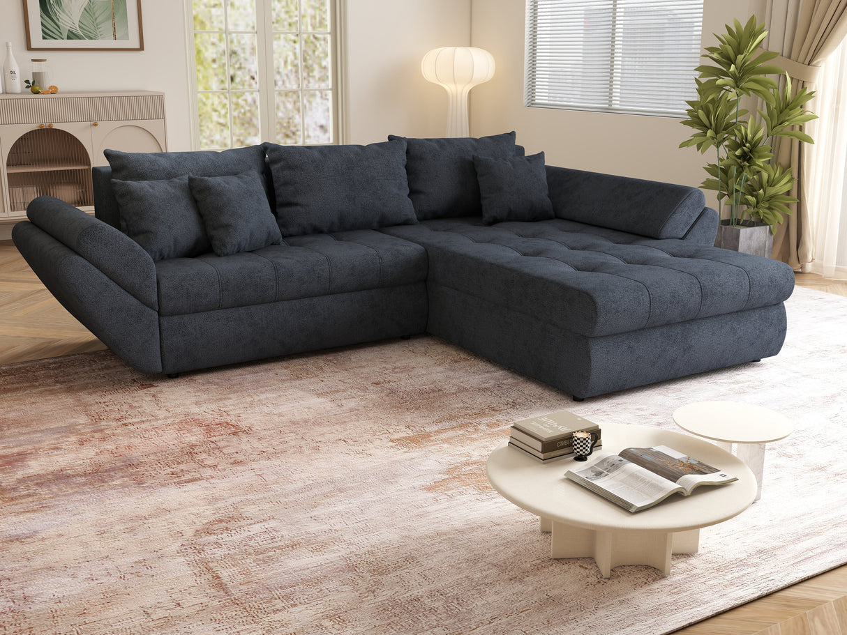 Colțar extensibil dumonde cu ladă de depozitare si sezut confortabil din spuma HR, Loana Antracit II 270x185 cm Fabrica