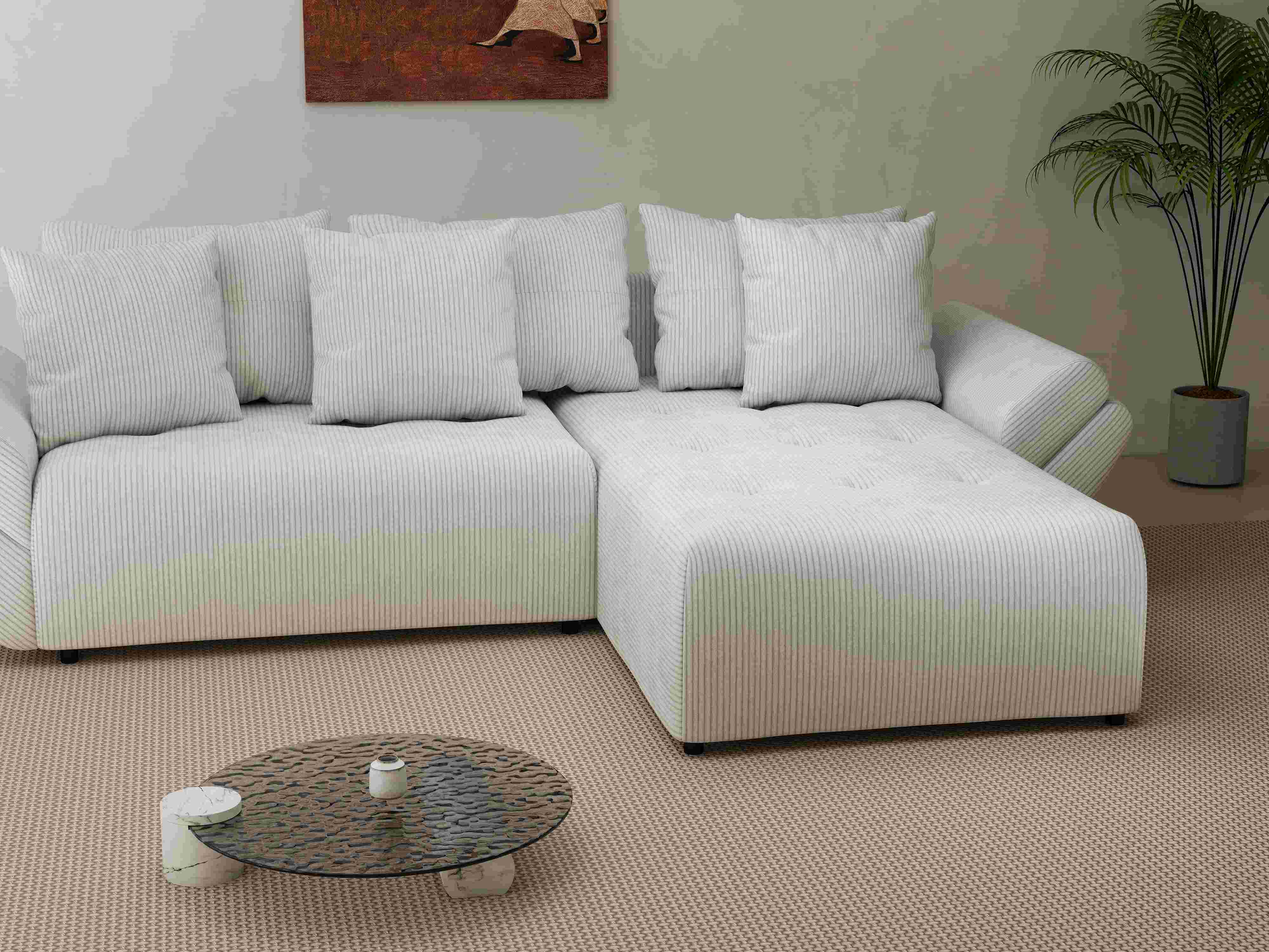 Colțar extensibil dumonde cu ladă de depozitare si sezut confortabil din spuma HR, Berlin Zoom Pearl 280x185 cm II Fabrica