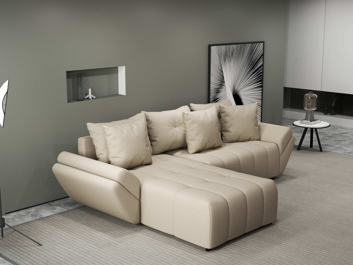 Colțar extensibil dumonde cu ladă de depozitare si sezut confortabil din spuma HR, Berlin Enjoy Beige 280x185 cm Fabrica
