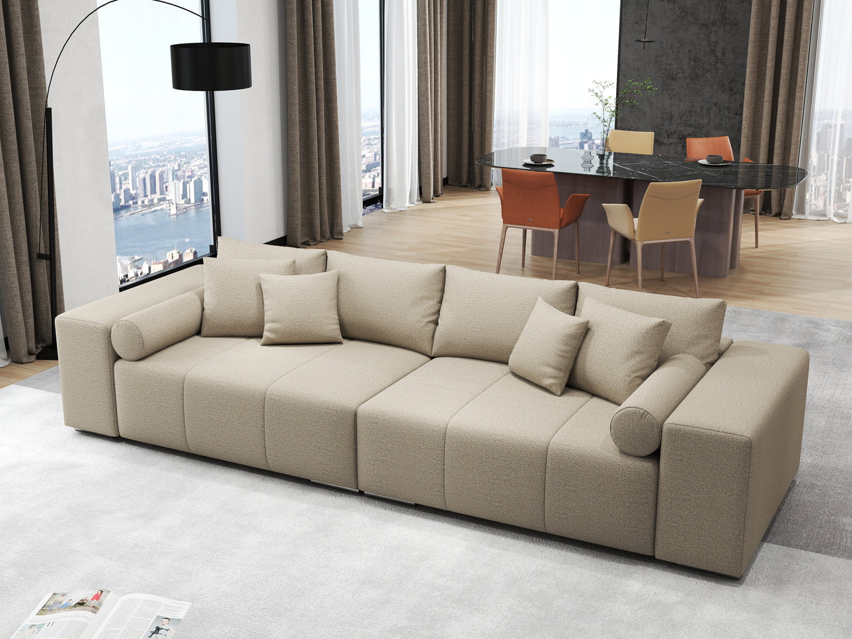 Canapea extensibilă dumonde cu ladă de depozitare si sezut confortabil din spuma HR, Marbela Enjoy Lux Bej XXL 295x100 cm fabrica
