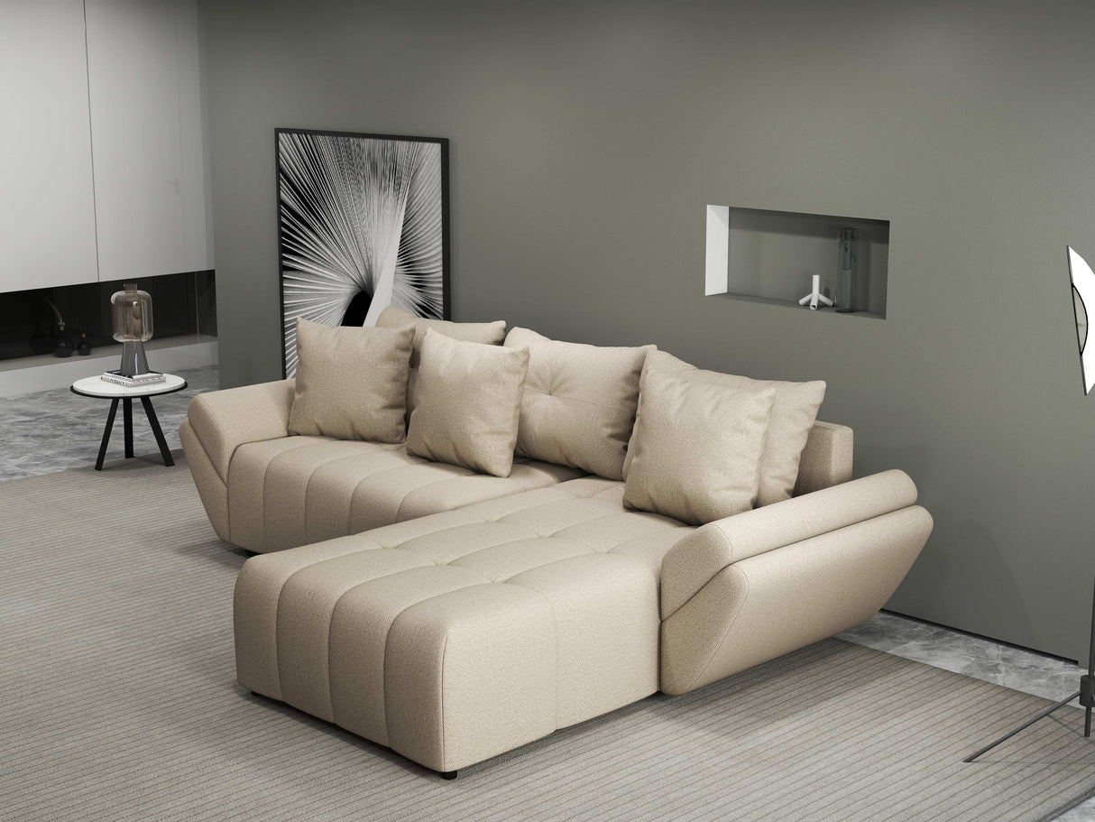 Colțar extensibil dumonde cu ladă de depozitare si sezut confortabil din spuma HR, Berlin Enjoy Beige 280x185 cm II Fabrica