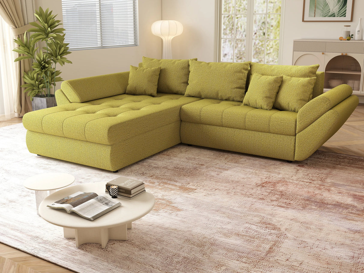 Colțar extensibil dumonde cu ladă de depozitare si sezut confortabil din spuma HR, Loana Green Lux 270x185 cm Fabrica