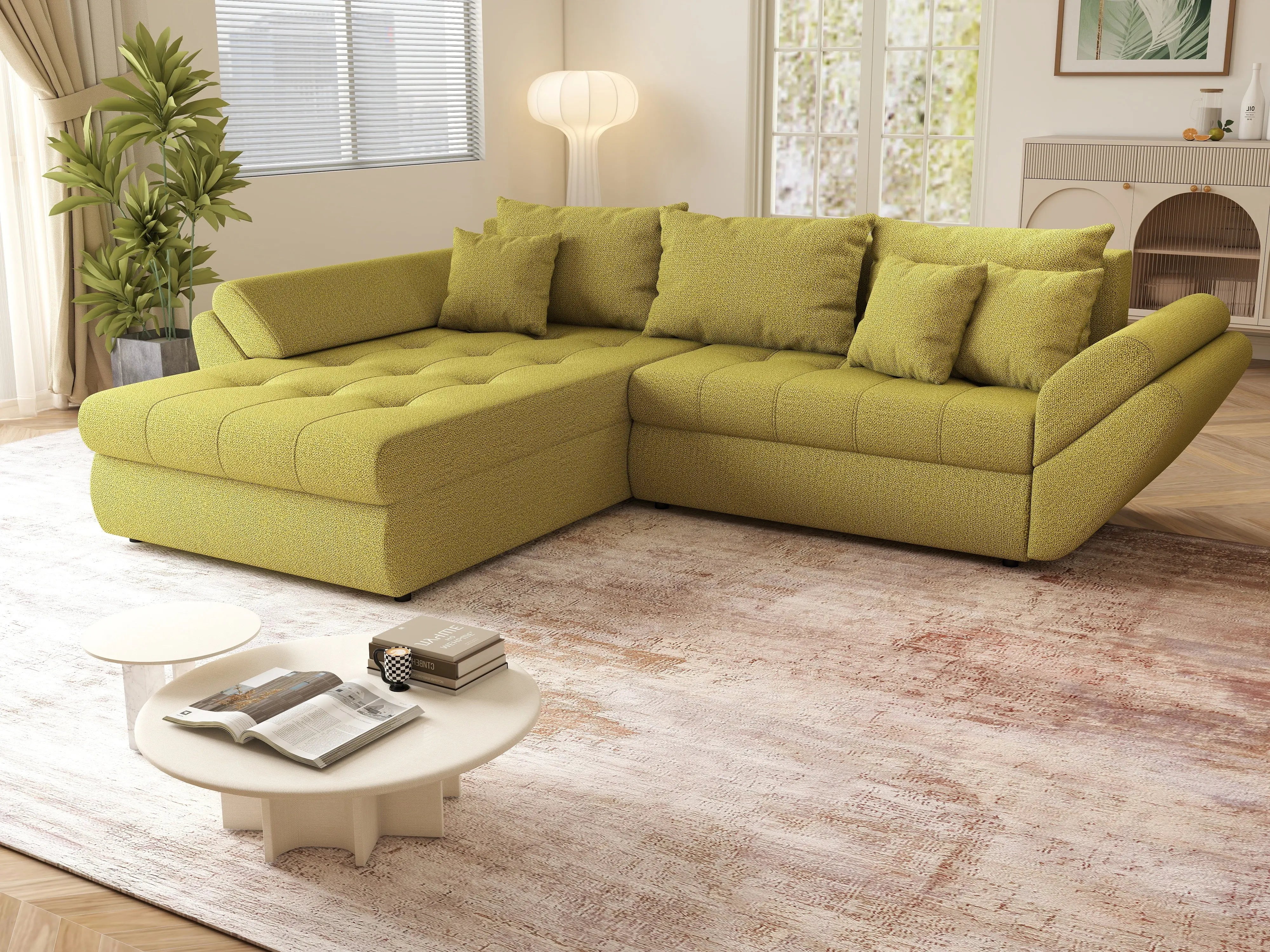 Colțar extensibil dumonde cu ladă de depozitare si sezut confortabil din spuma HR, Loana Green Lux 270x185 cm Fabrica