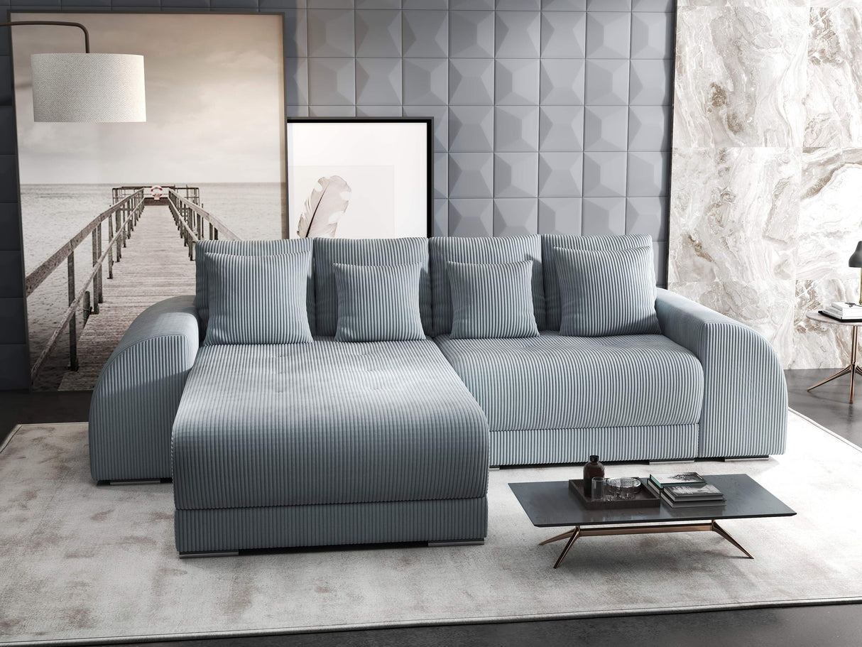 Colțar extensibil dumonde cu ladă de depozitare si sezut confortabil din spuma HR, Verona Zoom Gri Mint 290x185 cm Fabrica