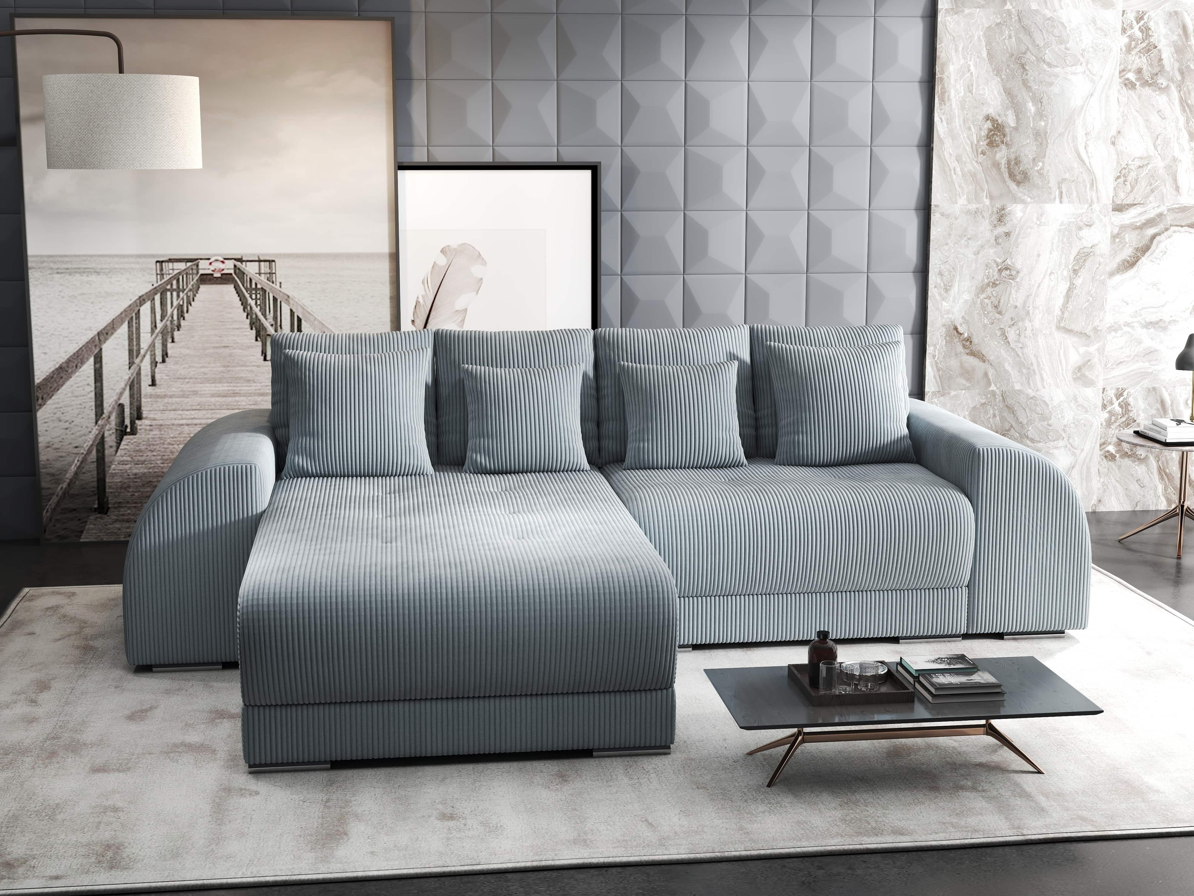 Colțar extensibil dumonde cu ladă de depozitare si sezut confortabil din spuma HR, Verona Zoom Gri Mint 290x185 cm Fabrica