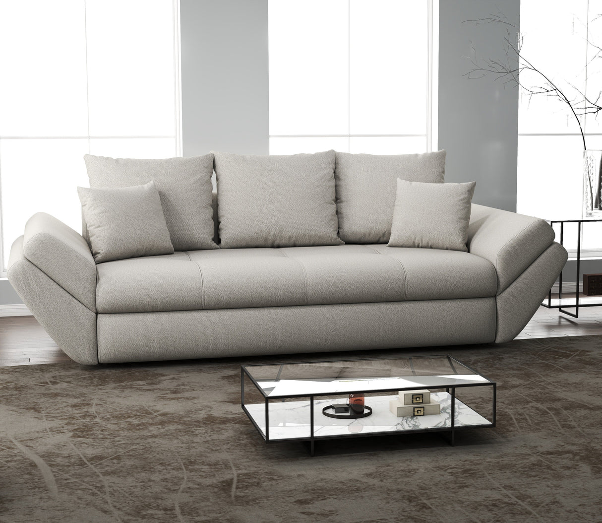 Canapea extensibilă dumonde cu ladă de depozitare si sezut confortabil din spuma HR, Loana Bej 250x100 cm Fabrica