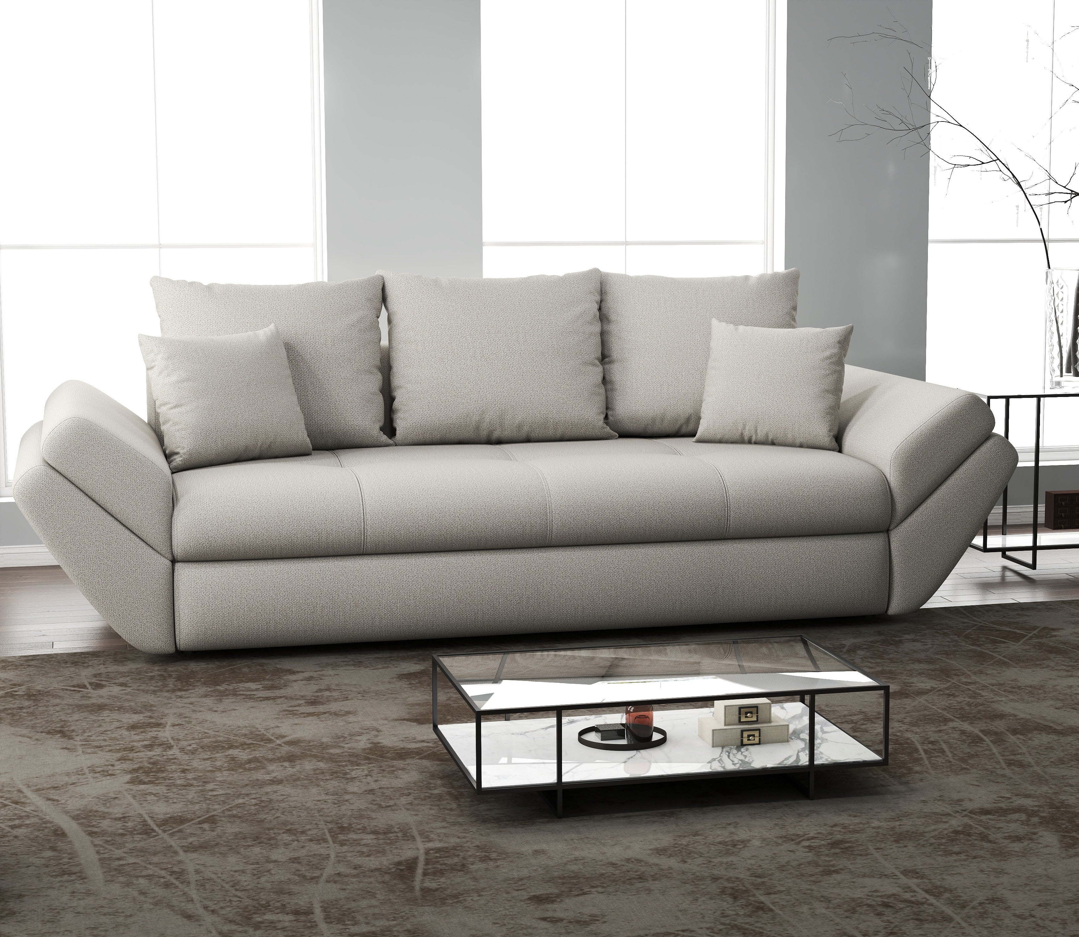 Canapea extensibilă dumonde cu ladă de depozitare si sezut confortabil din spuma HR, Loana Bej 250x100 cm Fabrica