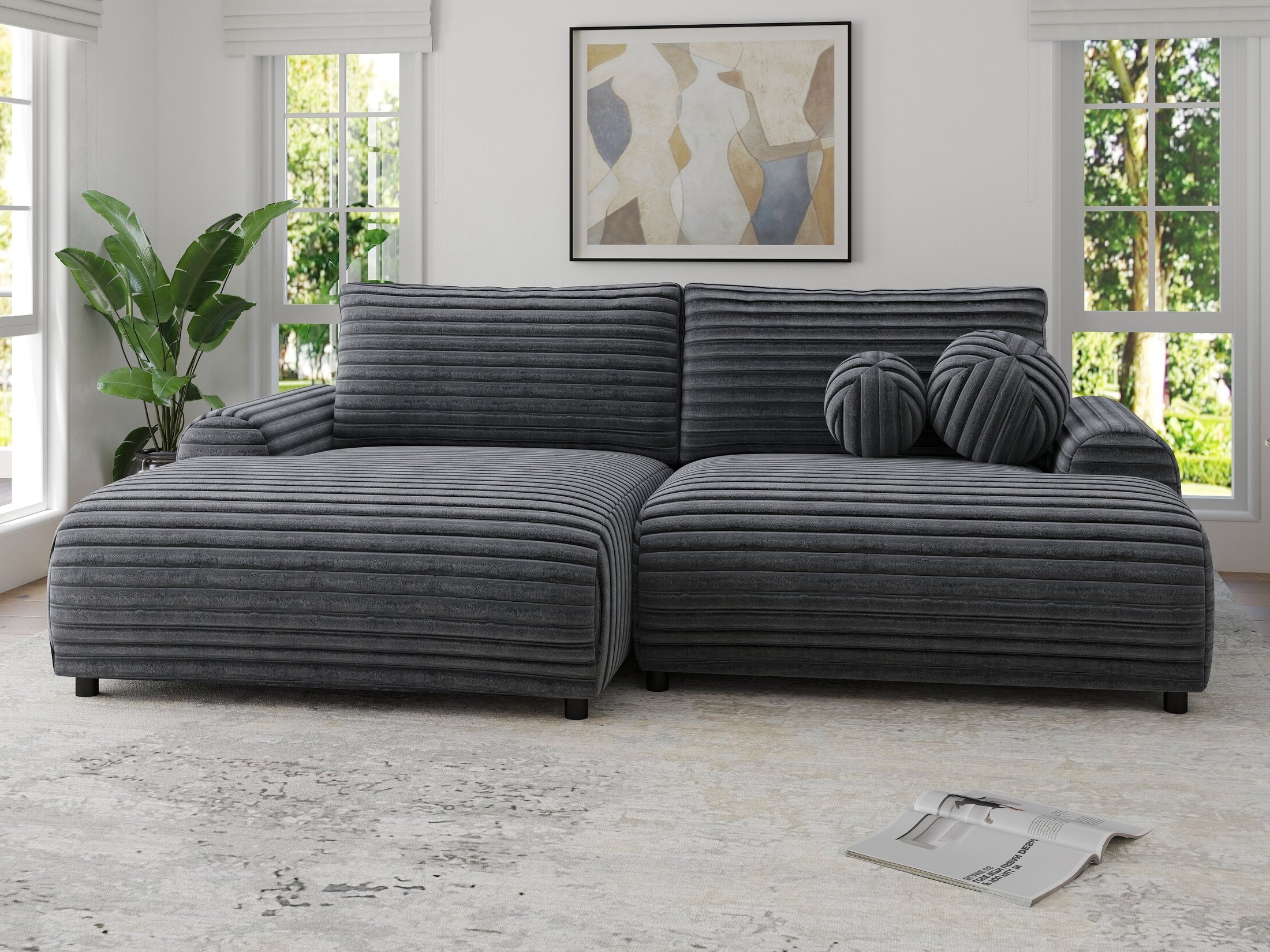 Colțar extensibil dumonde cu ladă de depozitare și șezut confortabil din spumă HR, Carlo Ambience Gri 240x145 cm