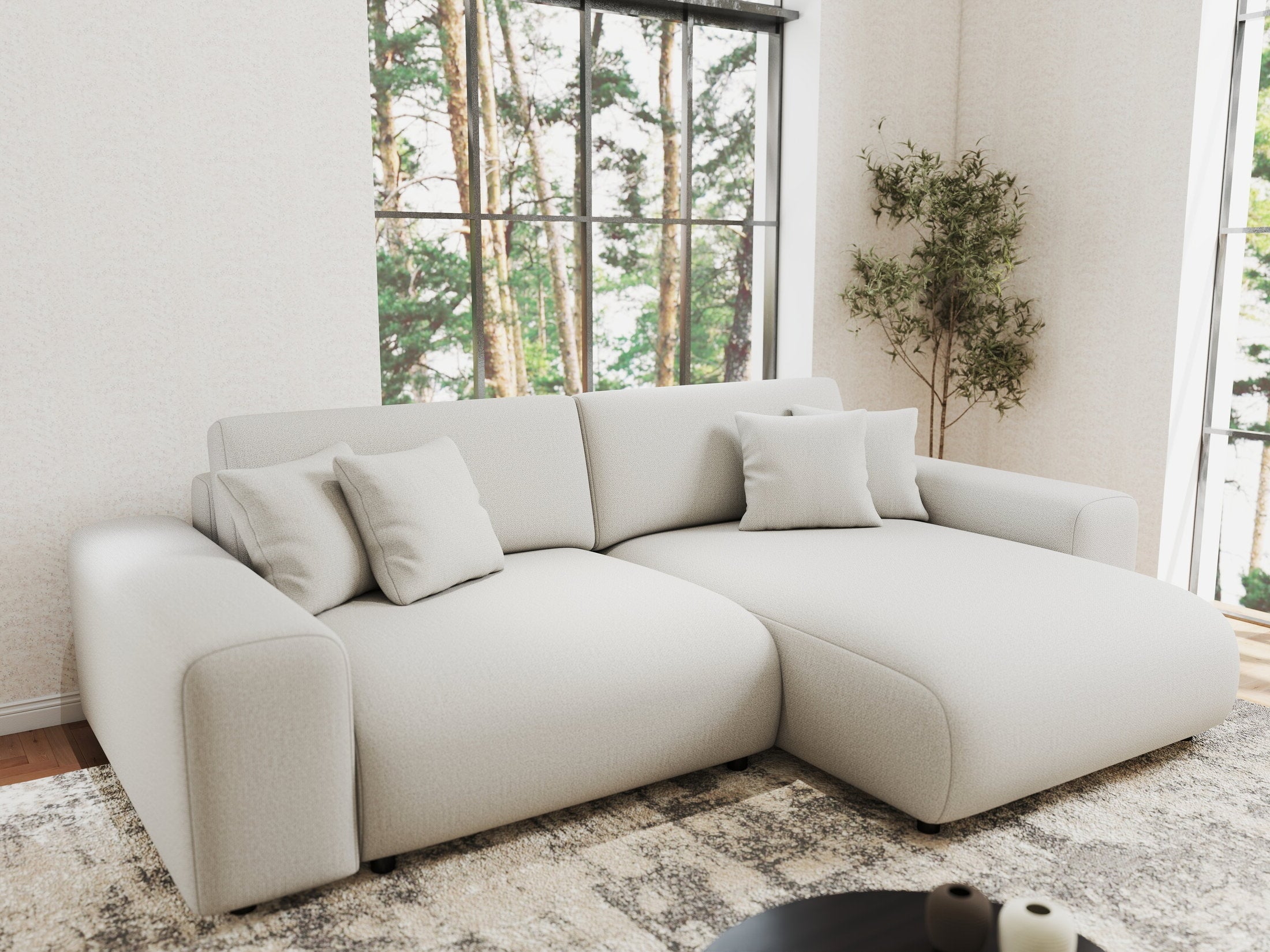 Colțar extensibil dumonde cu ladă de depozitare si sezut confortabil din spuma HR, Sarina Enjoy Bej 255x168 cm II