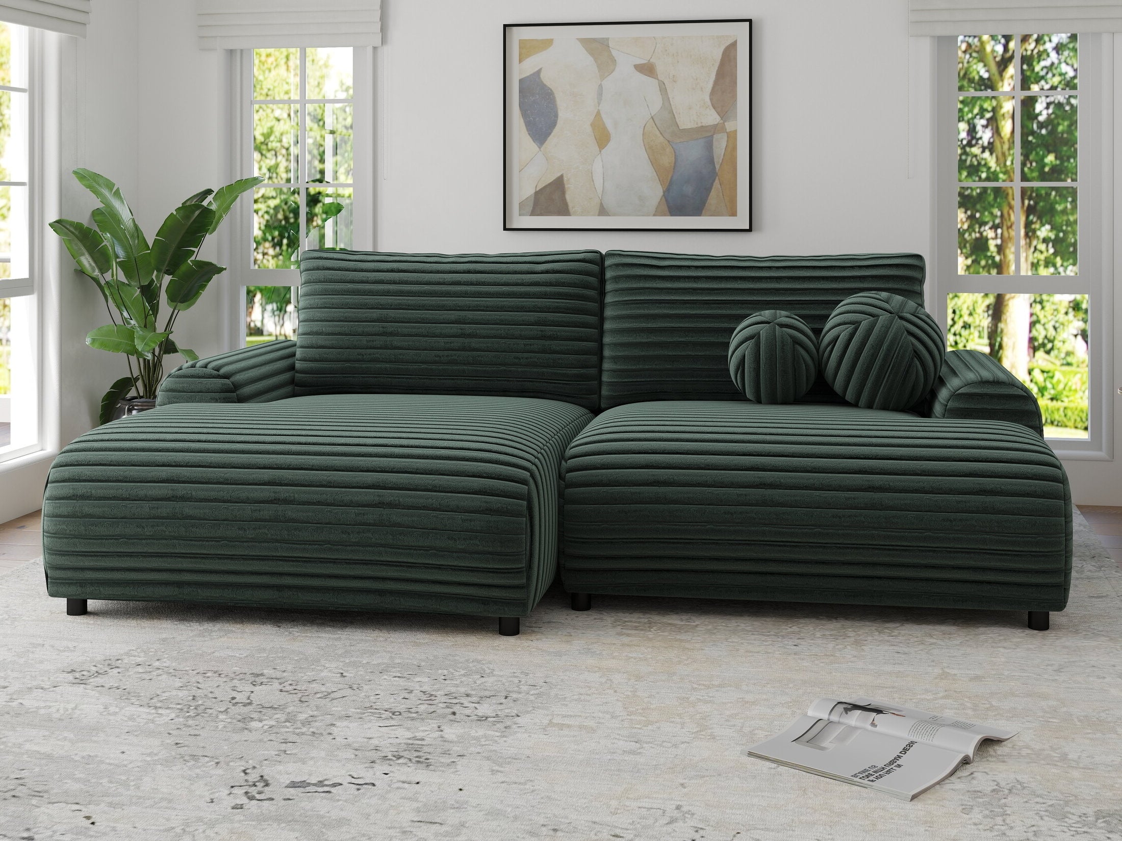 Colțar extensibil dumonde cu ladă de depozitare și șezut confortabil din spumă HR, Carlo Ambience Verde 240x145 cm