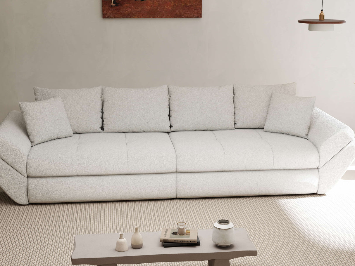 Canapea extensibilă dumonde cu ladă de depozitare si sezut confortabil din spuma HR, Loana Euphoria Alb 300x100 cm Fabrica