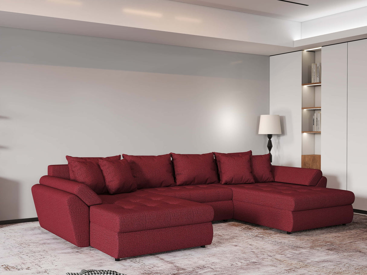 Colțar extensibil dumonde cu ladă de depozitare si sezut confortabil din spuma HR, Loana Enjoy Red U 355x185 cm Fabrica