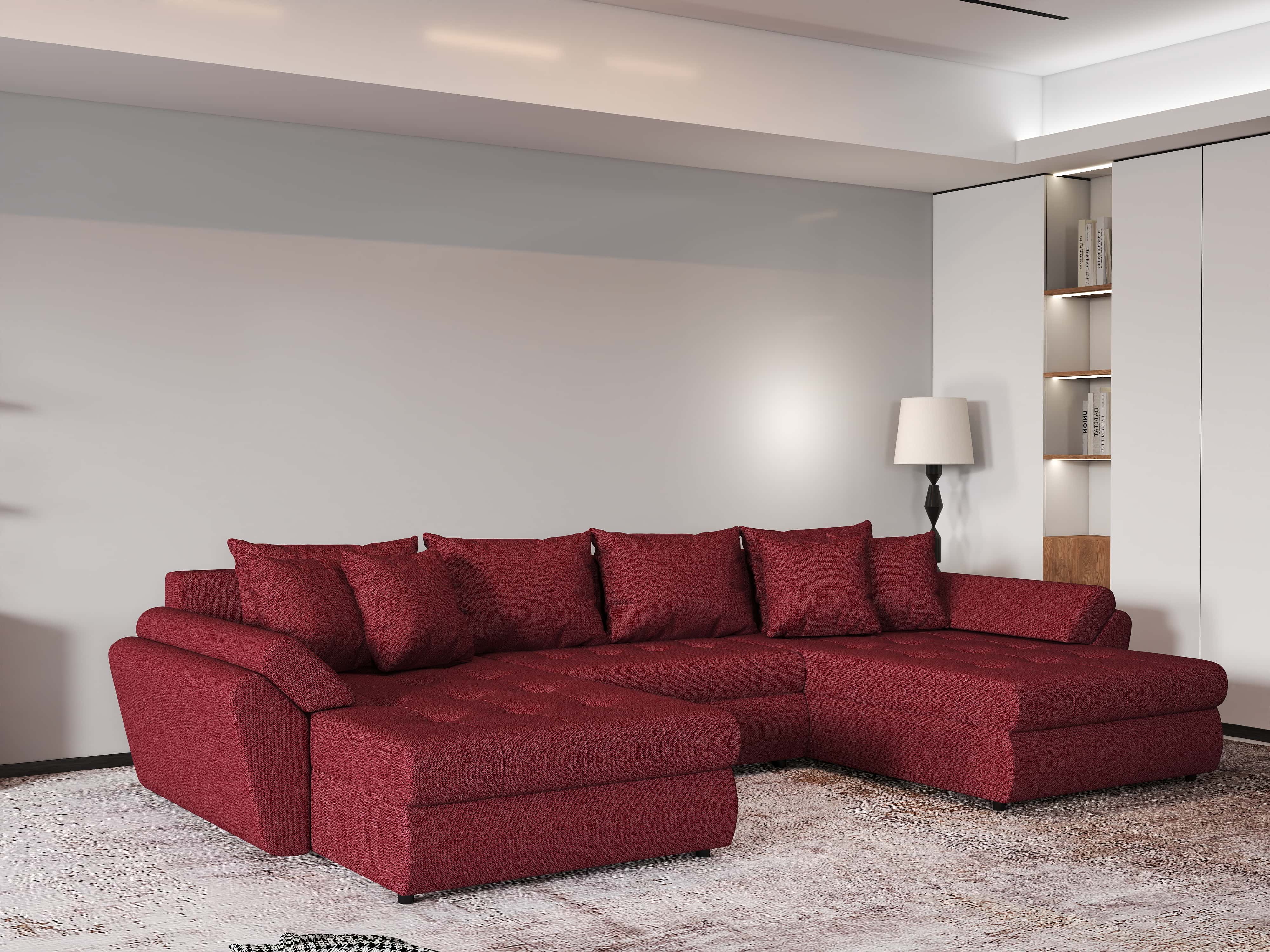 Colțar extensibil dumonde cu ladă de depozitare si sezut confortabil din spuma HR, Loana Enjoy Red U 355x185 cm Fabrica