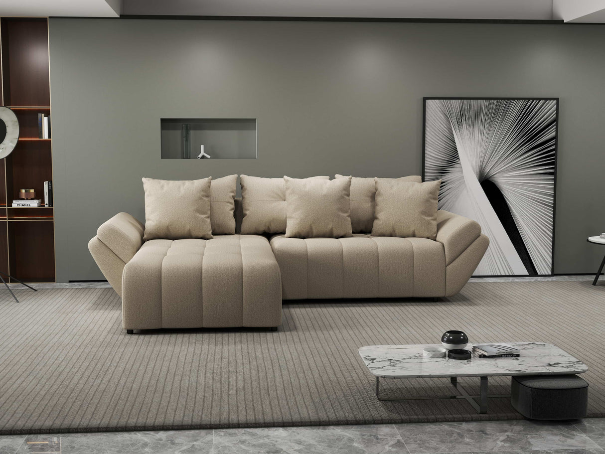 Colțar extensibil dumonde cu ladă de depozitare si sezut confortabil din spuma HR, Berlin Enjoy Beige 280x185 cm Fabrica