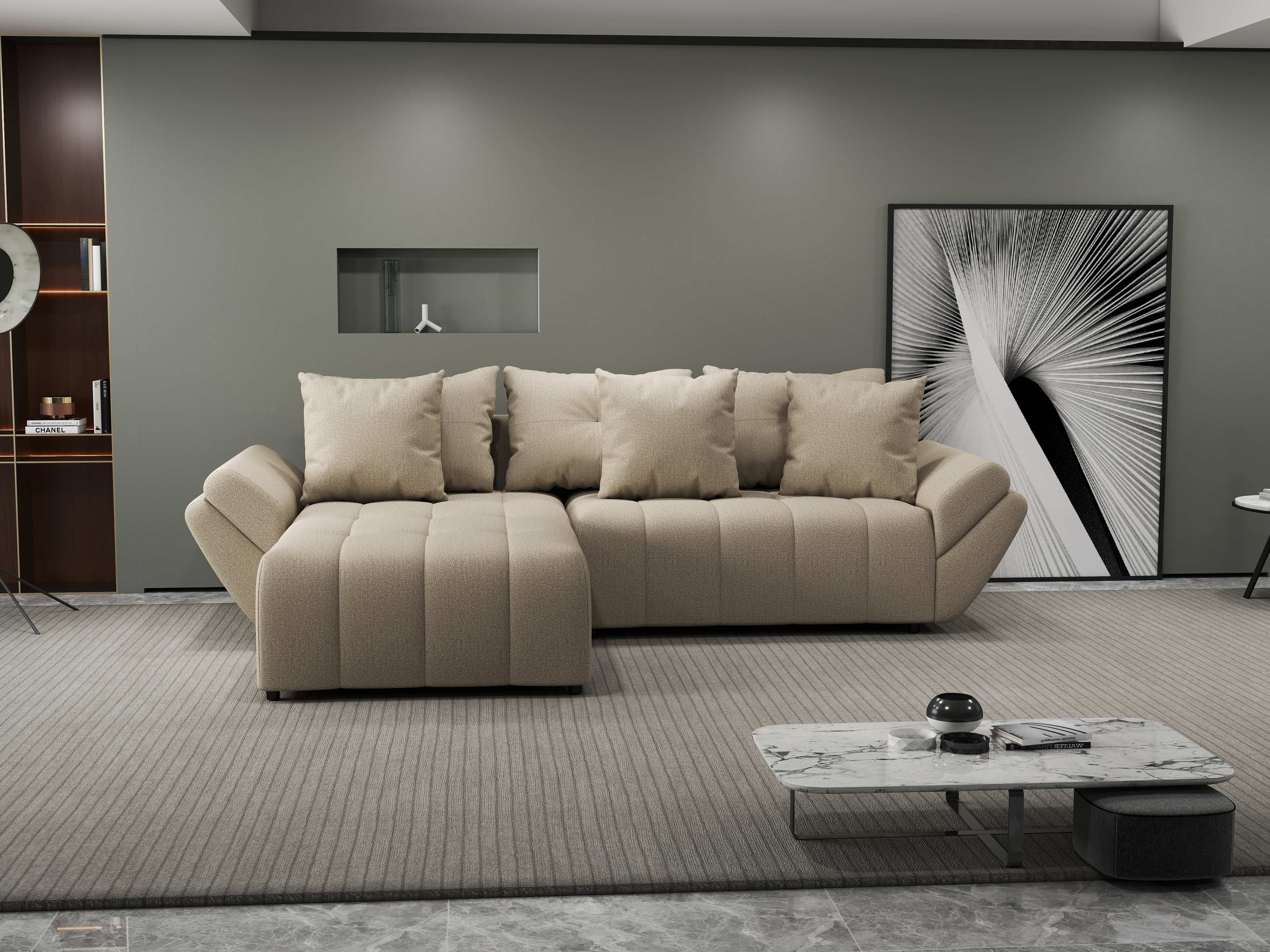 Colțar extensibil dumonde cu ladă de depozitare si sezut confortabil din spuma HR, Berlin Enjoy Beige 280x185 cm Fabrica