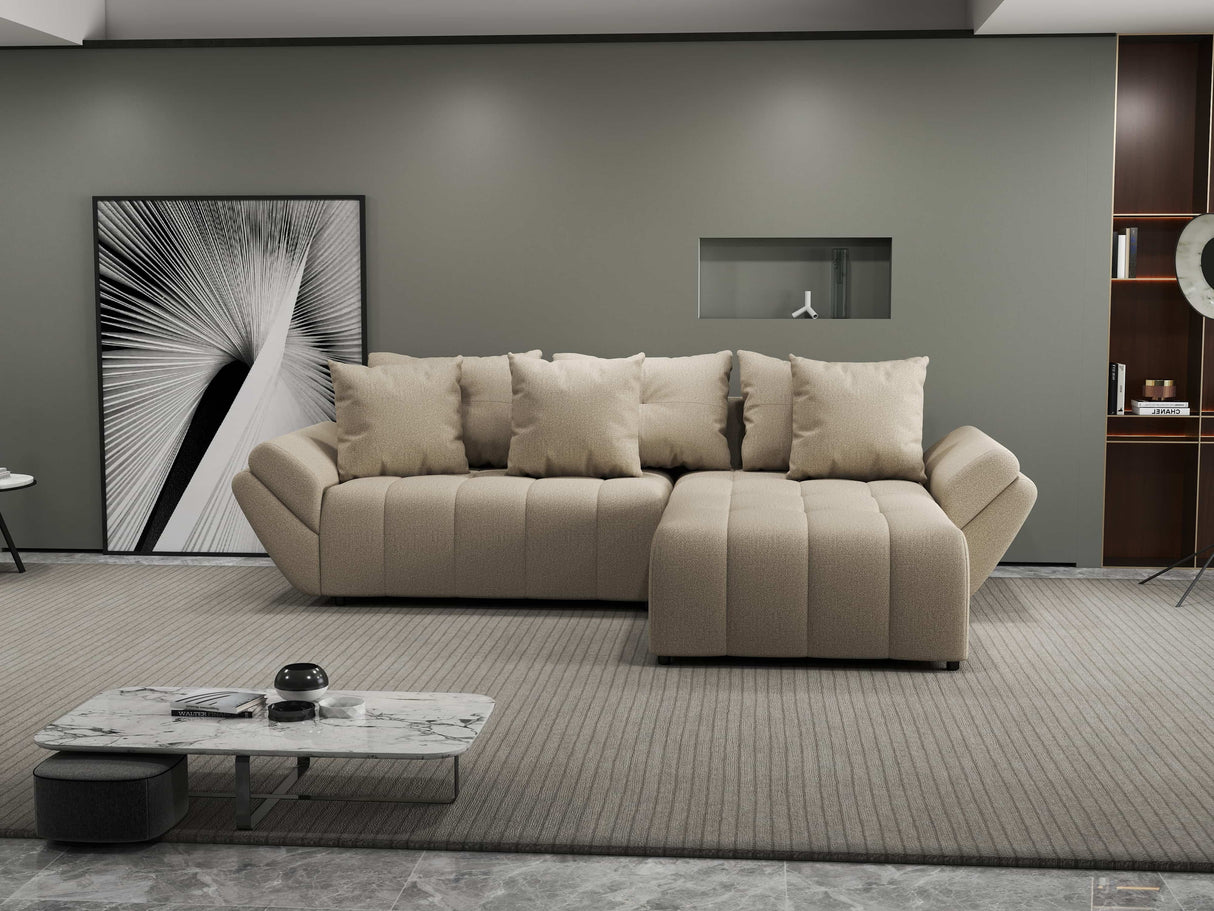 Colțar extensibil dumonde cu ladă de depozitare si sezut confortabil din spuma HR, Berlin Enjoy Beige 280x185 cm II Fabrica