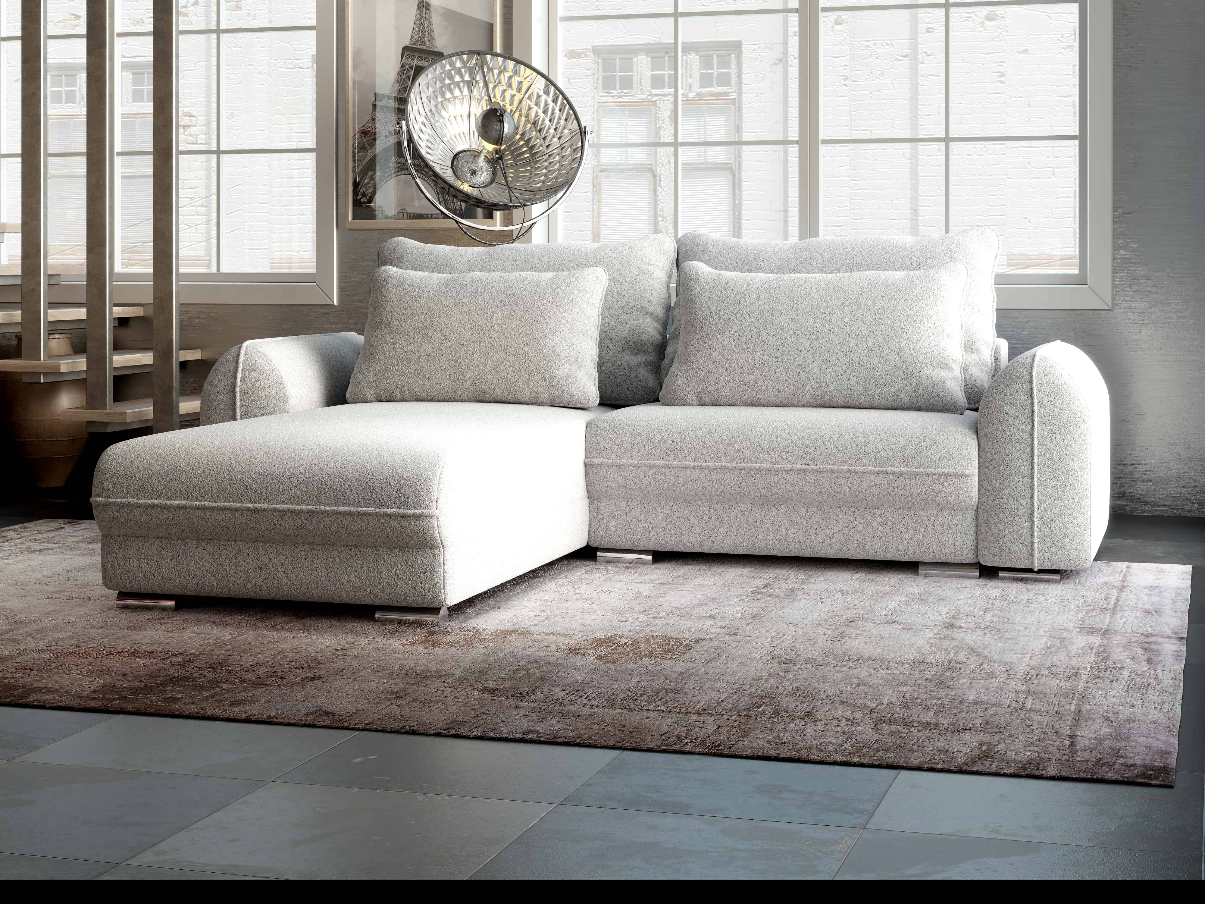 Colțar extensibil dumonde cu ladă de depozitare si sezut confortabil din spuma HR, Denver Euphoria Dove 275x185 cm Fabrica