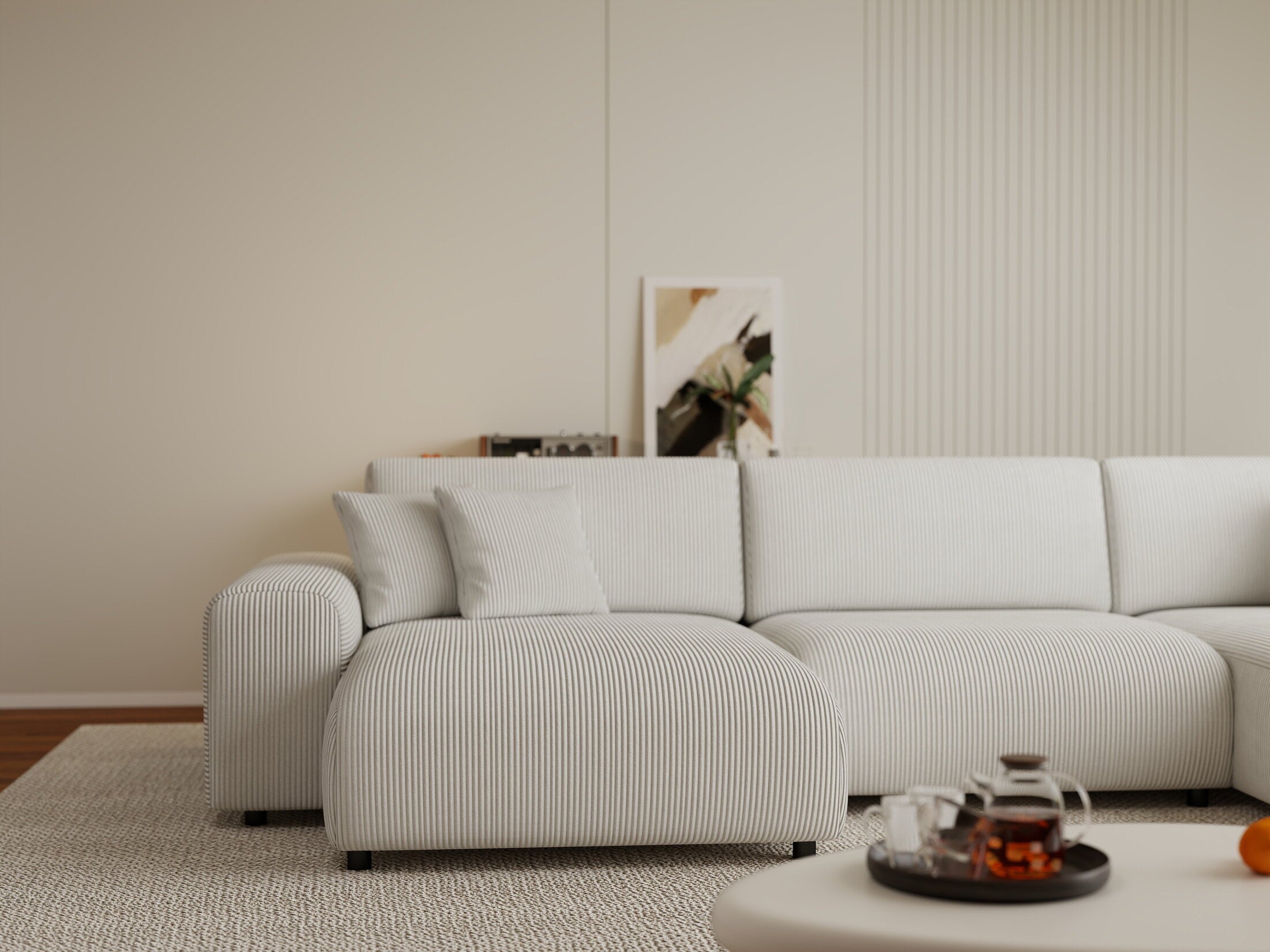 Colțar extensibil dumonde cu ladă de depozitare si sezut confortabil din spuma HR, Sarina U Zoom Gri 350x168 cm