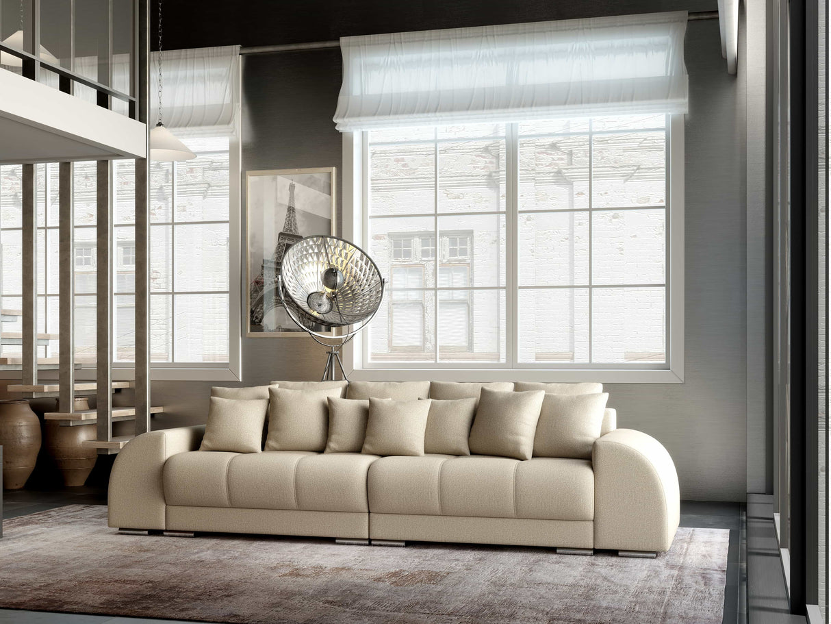 Canapea extensibilă dumonde cu 2 lăzi de depozitare si sezut confortabil din spuma HR, Big Sofa Verona Enjoy Lux 02 Beige 310x100 cm Fabrica