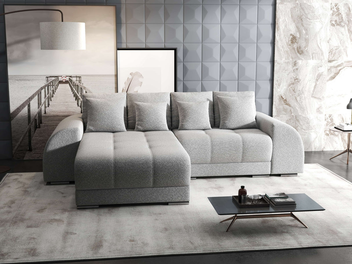 Colțar extensibil dumonde cu ladă de depozitare si sezut confortabil din spuma HR, Verona Euphoria Gri 290x185 cm Fabrica