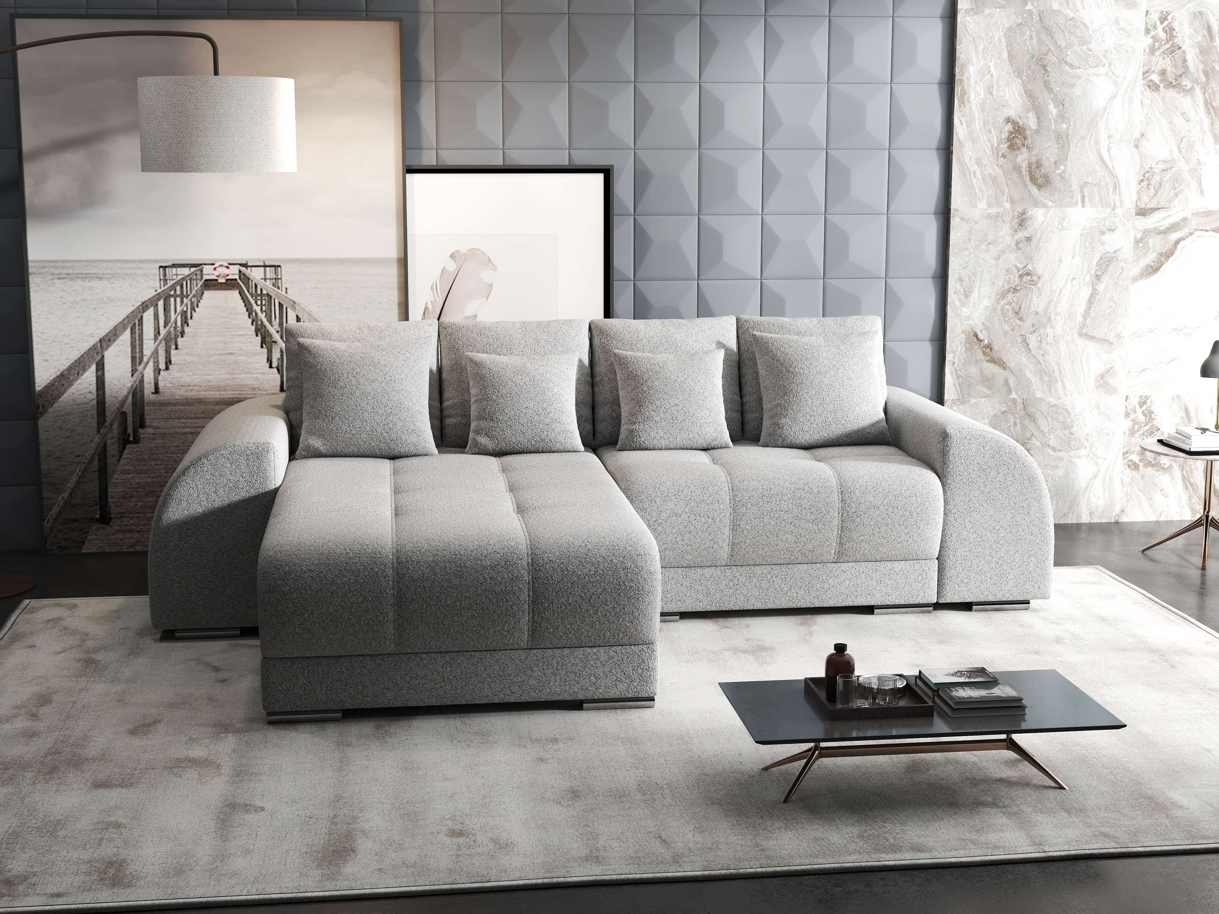 Colțar extensibil dumonde cu ladă de depozitare si sezut confortabil din spuma HR, Verona Euphoria Gri 290x185 cm Fabrica