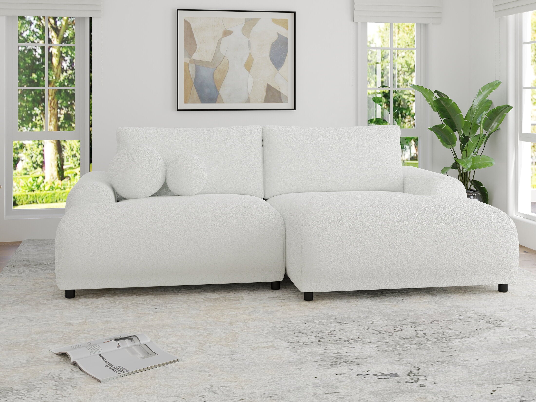 Colțar extensibil dumonde cu ladă de depozitare și șezut confortabil din spumă HR, Carlo Euphoria Alb 240x145 cm II