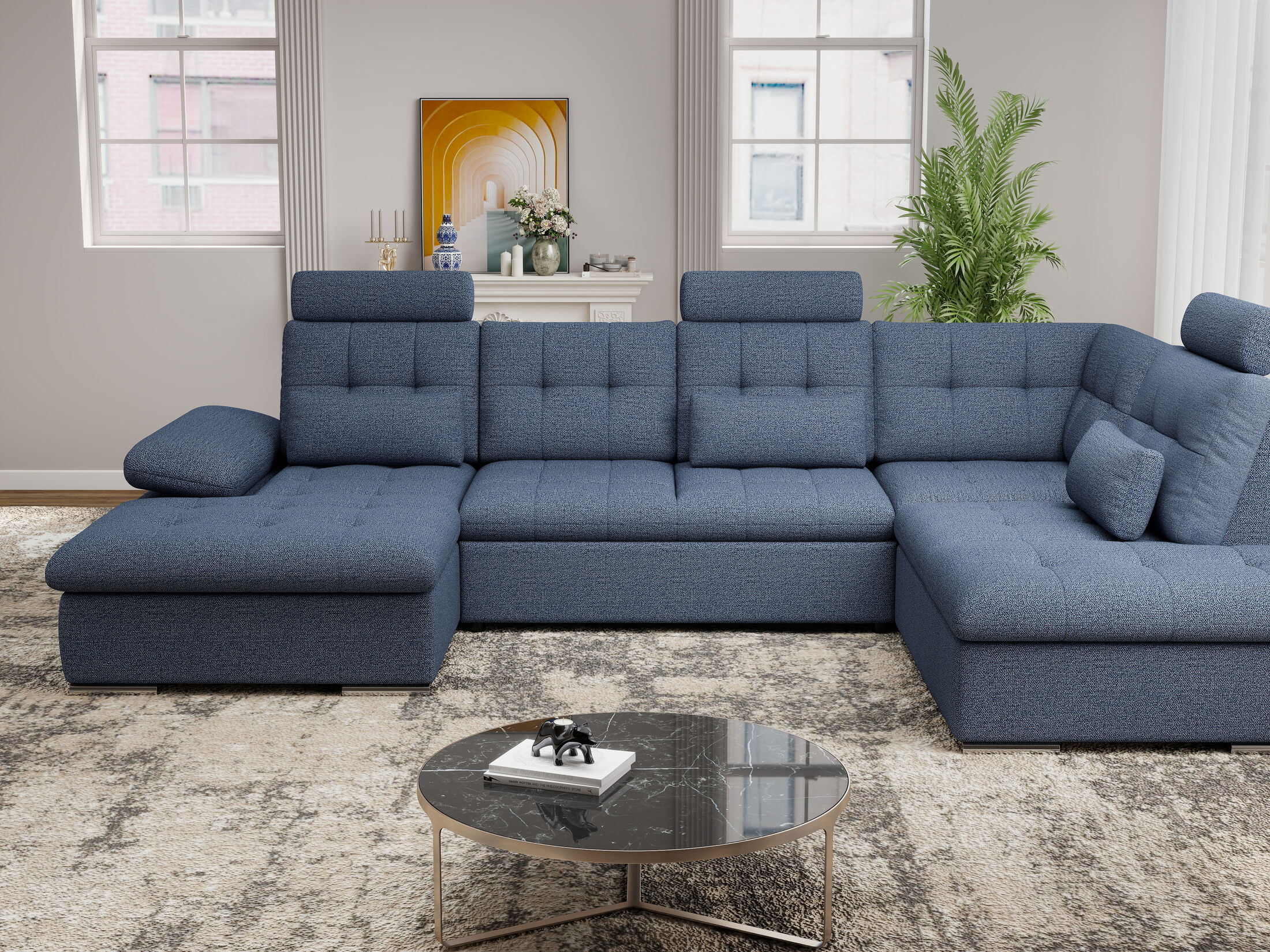 Colțar extensibil dumonde cu ladă de depozitare și șezut confortabil din spumă HR, Merkur U Enjoy Antracit 324x218 cm