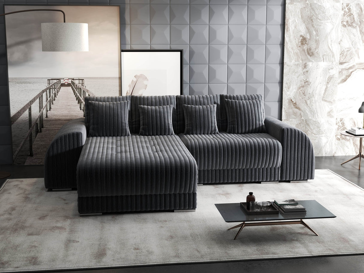 Colțar extensibil dumonde cu ladă de depozitare si sezut confortabil din spuma HR, Verona Ambience Gri 290x185 cm Fabrica