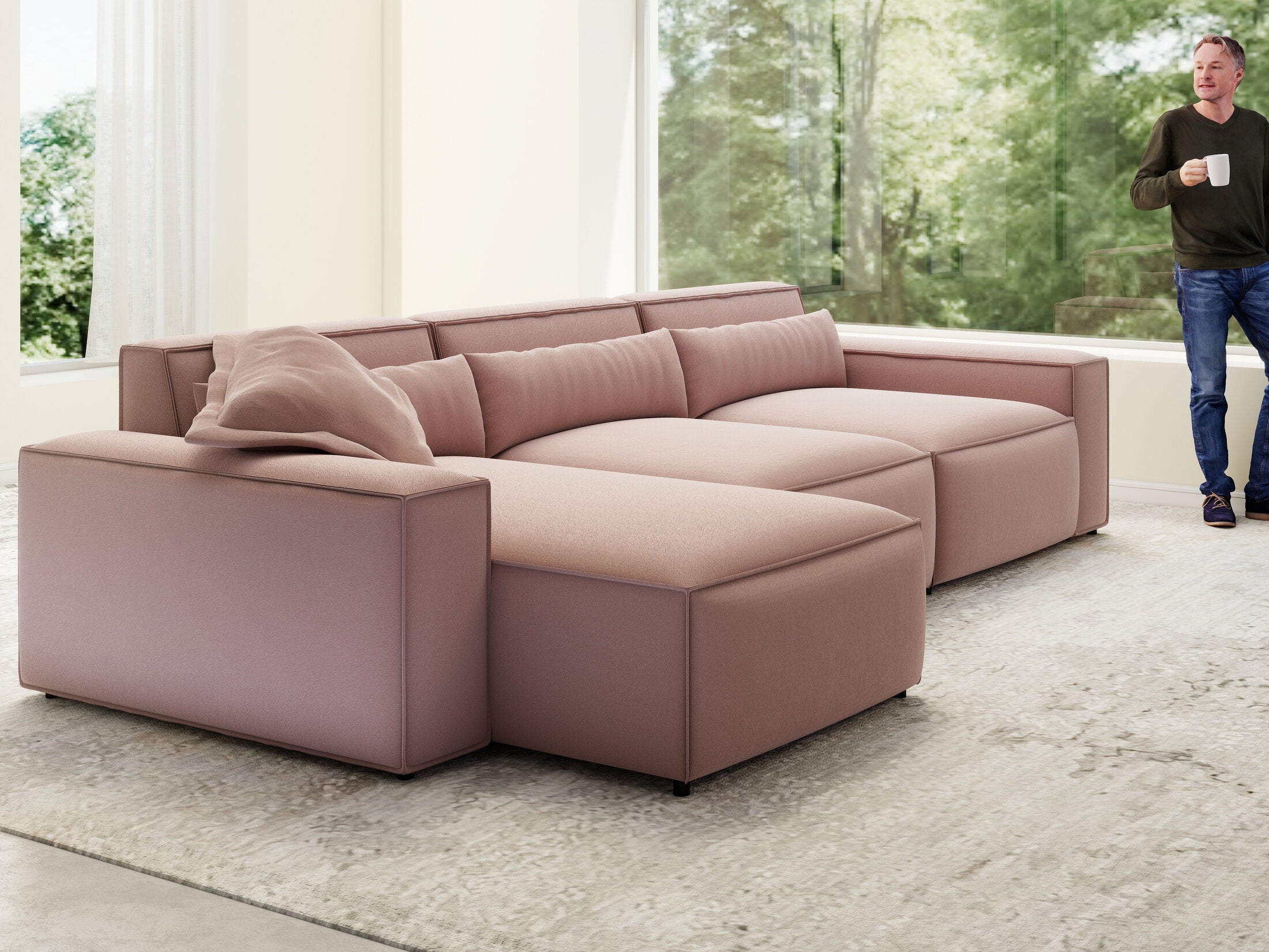 Colțar dumonde cu sezut confortabil din spuma HR, Marvelo XL Royal Roz 366x175 cm