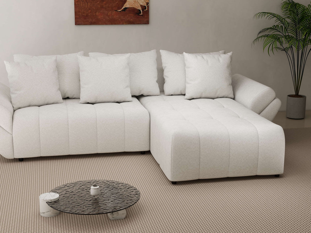 Colțar extensibil dumonde cu ladă de depozitare si sezut confortabil din spuma HR, Berlin Euphoria Alb 280x185 cm II Fabrica